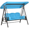 Outsunny 3 Seater Porch Swing Heavy Duty Outdoor Swing Chair Outdoor Lounge Hammock Cushioned Seat w/ Tilt Canopy, Light Blue
