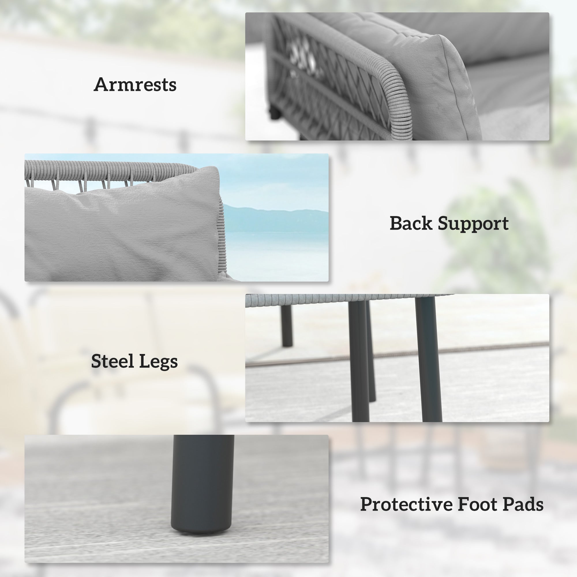 Outsunny 2 Pieces Wicker Patio Furniture Set, Small Patio Set with Outdoor Loveseat, Glass Top Coffee Table, Rattan Outdoor Furniture with Cushions for Backyard, Porch, Light Grey