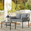 Outsunny 2 Pieces Wicker Patio Furniture Set, Small Patio Set with Outdoor Loveseat, Glass Top Coffee Table, Rattan Outdoor Furniture with Cushions for Backyard, Porch, Light Grey