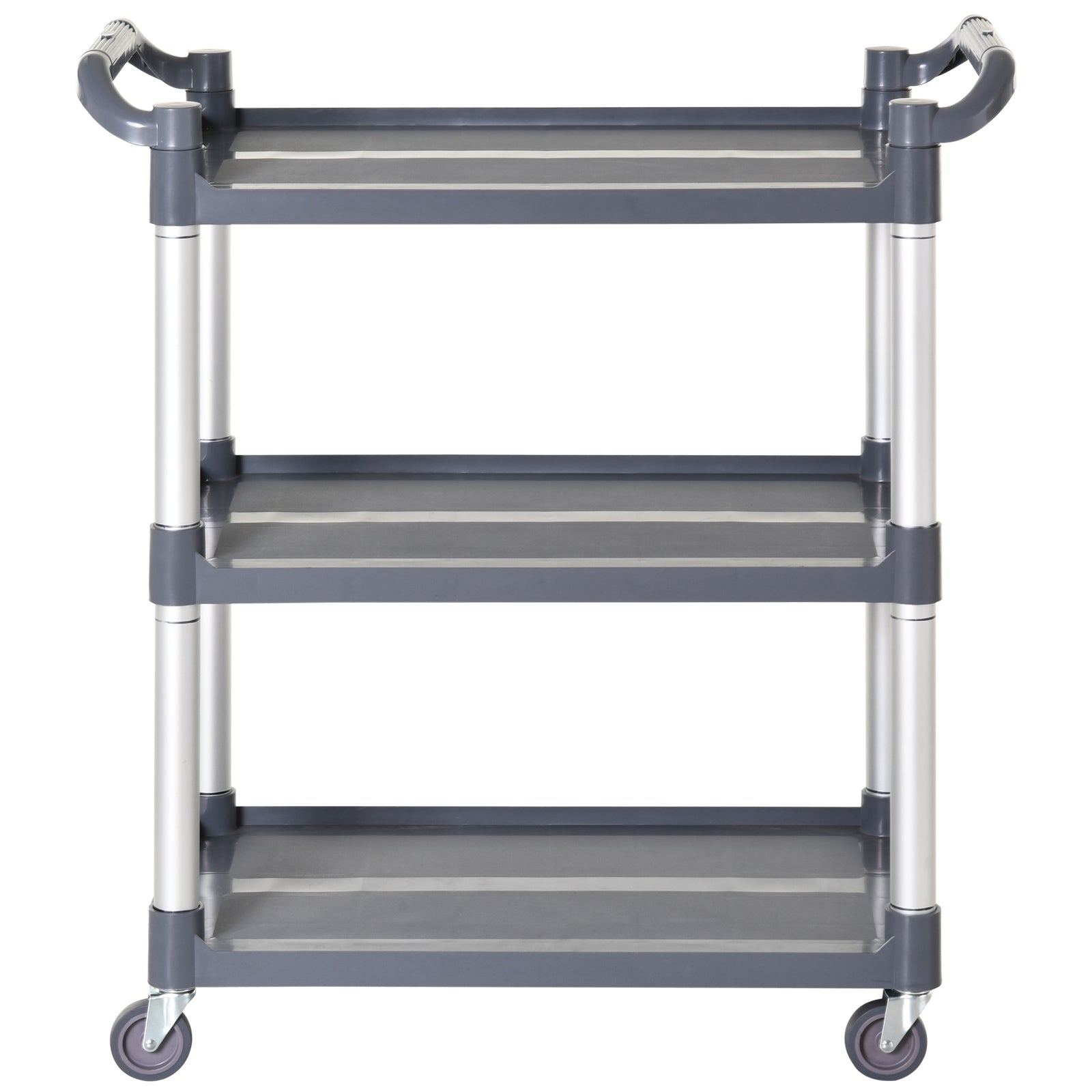 HOMCOM 3-Tier Metal Clean Cart Large Rolling Storage Trolley with 3 Shelves Utility Service Cart,  Restaurant, Hotel, Livingroom, Silver and Grey