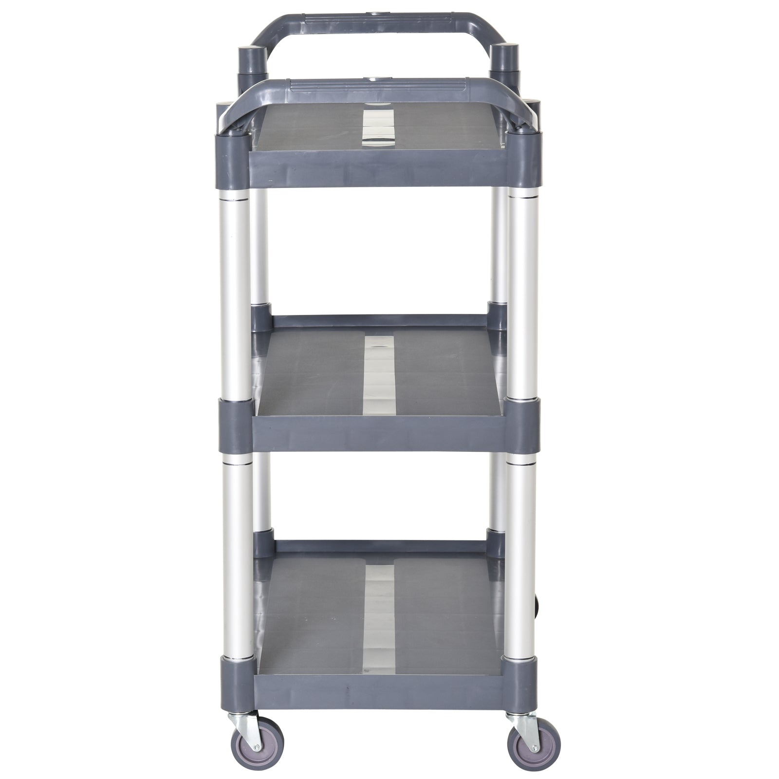 HOMCOM 3-Tier Metal Clean Cart Large Rolling Storage Trolley with 3 Shelves Utility Service Cart,  Restaurant, Hotel, Livingroom, Silver and Grey