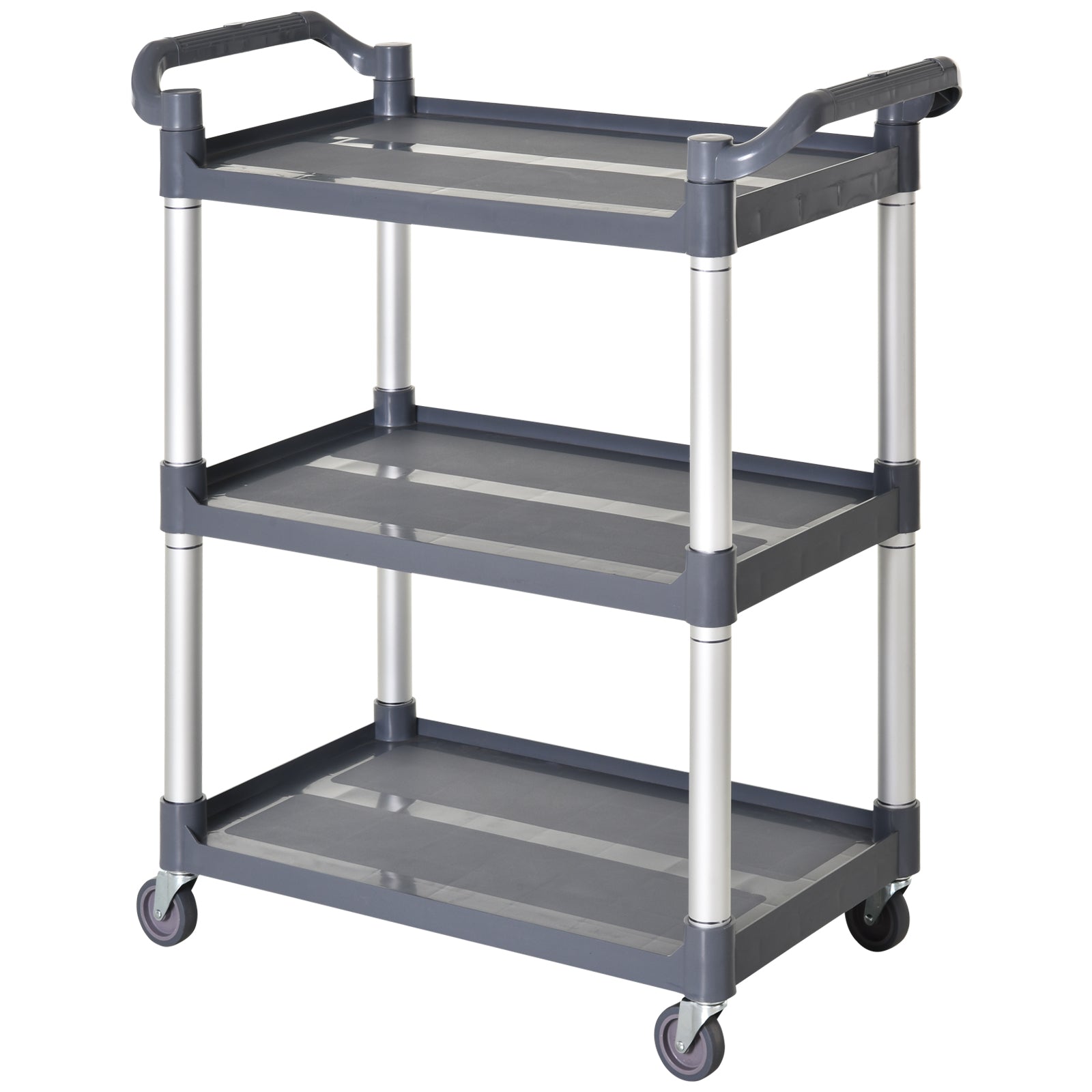 HOMCOM 3-Tier Metal Clean Cart Large Rolling Storage Trolley with 3 Shelves Utility Service Cart,  Restaurant, Hotel, Livingroom, Silver and Grey