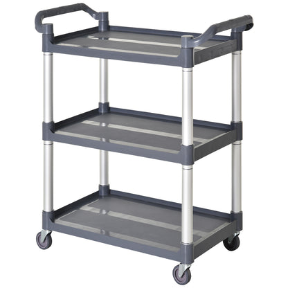 HOMCOM 3-Tier Metal Clean Cart Large Rolling Storage Trolley with 3 Shelves Utility Service Cart,  Restaurant, Hotel, Livingroom, Silver and Grey