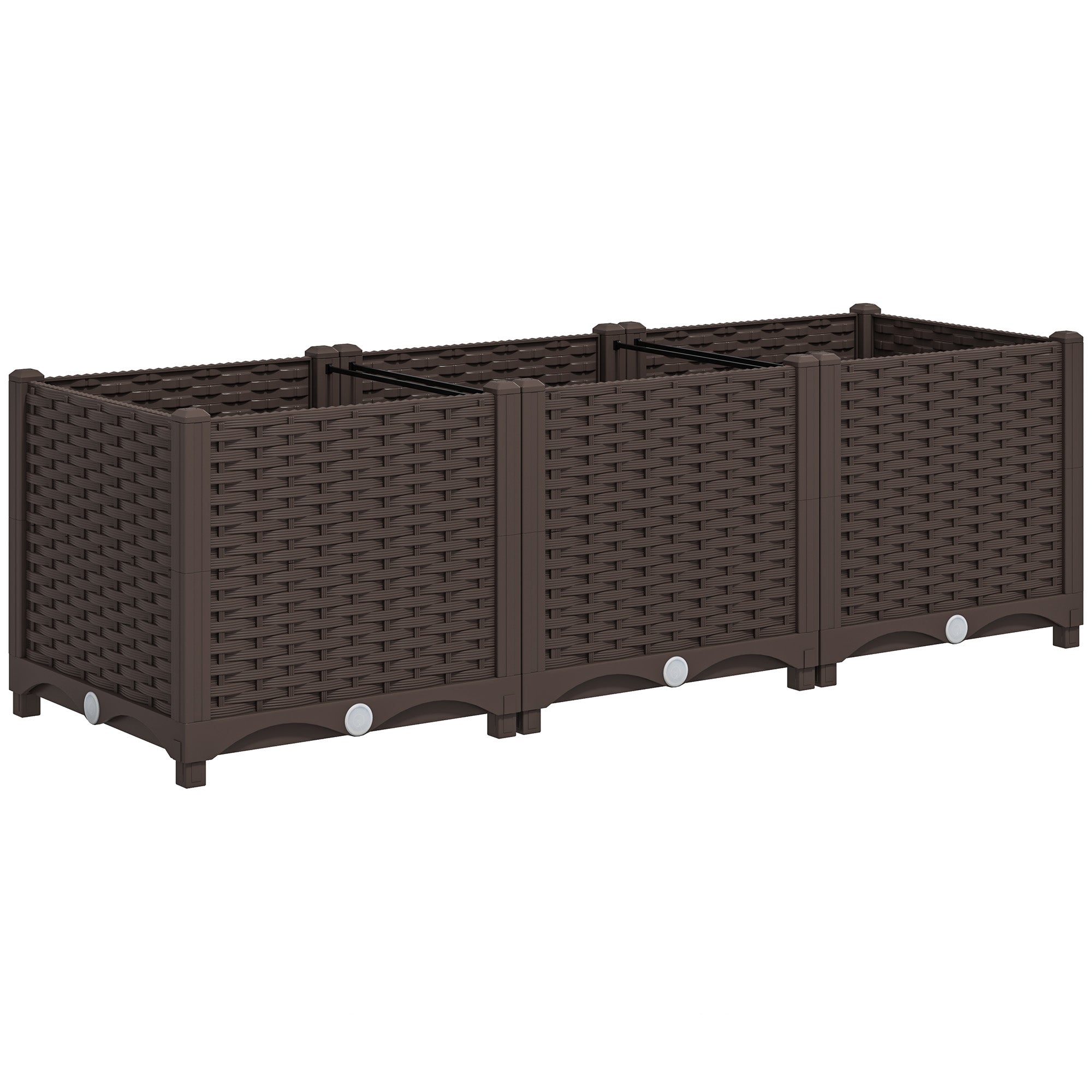 Outsunny Plastic Raised Garden Bed, Outdoor Planter Box with Drainage Holes for Garden, Patio, Balcony, Deck, 47.2" x 15.7" x 14.6", Brown