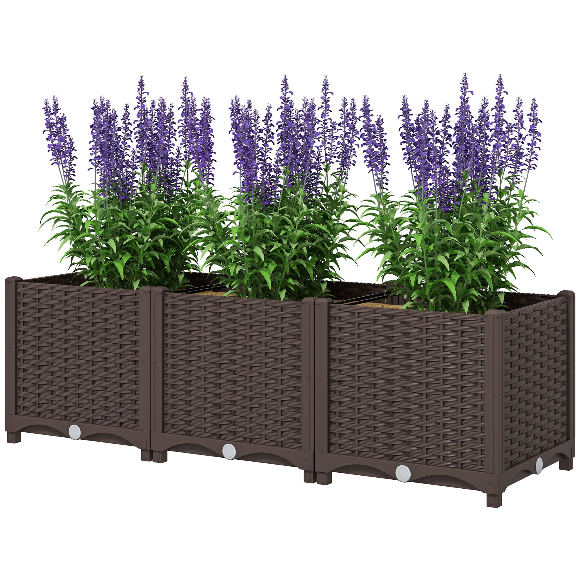 Outsunny Plastic Raised Garden Bed, Outdoor Planter Box with Drainage Holes for Garden, Patio, Balcony, Deck, 47.2