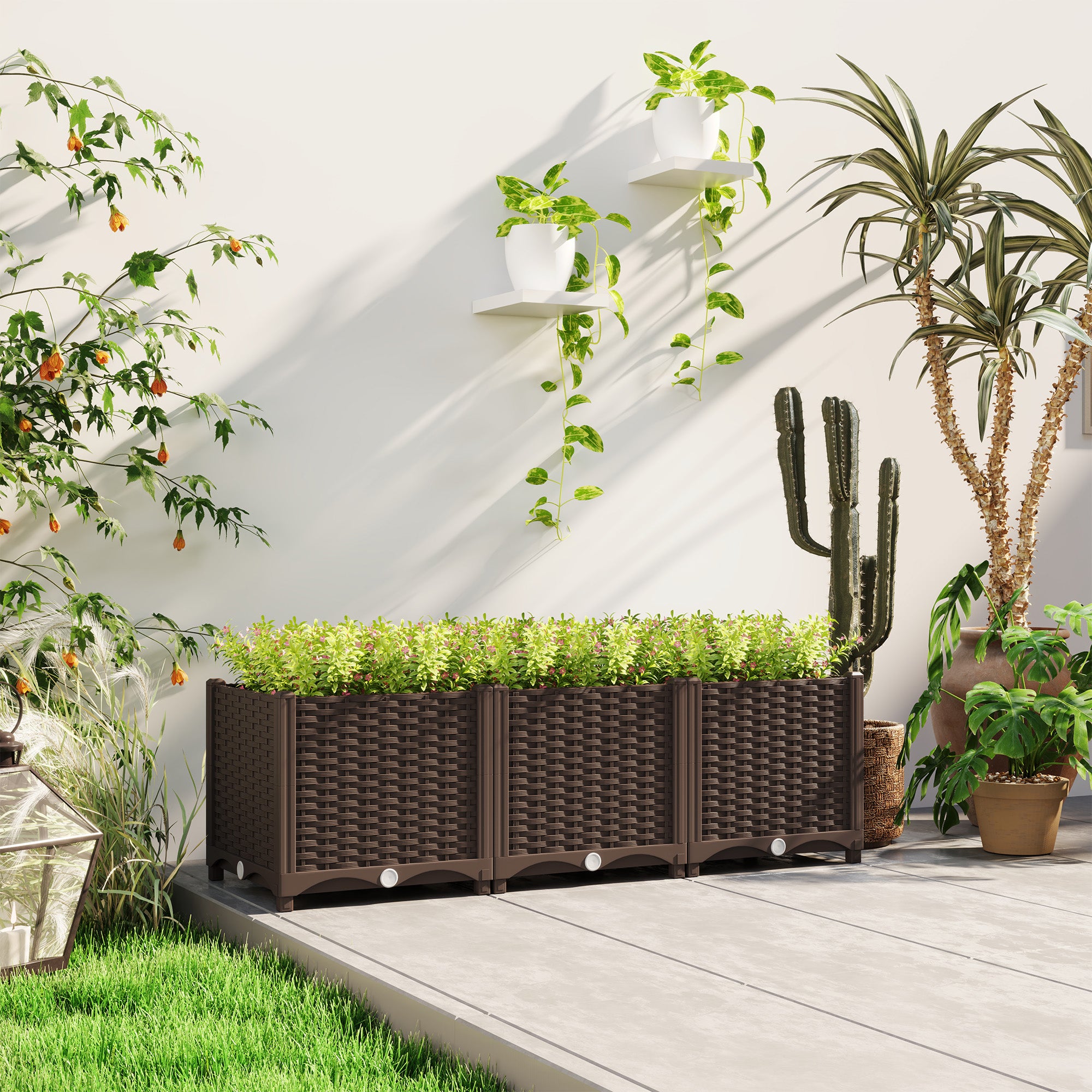 Outsunny Plastic Raised Garden Bed, Outdoor Planter Box with Drainage Holes for Garden, Patio, Balcony, Deck, 47.2
