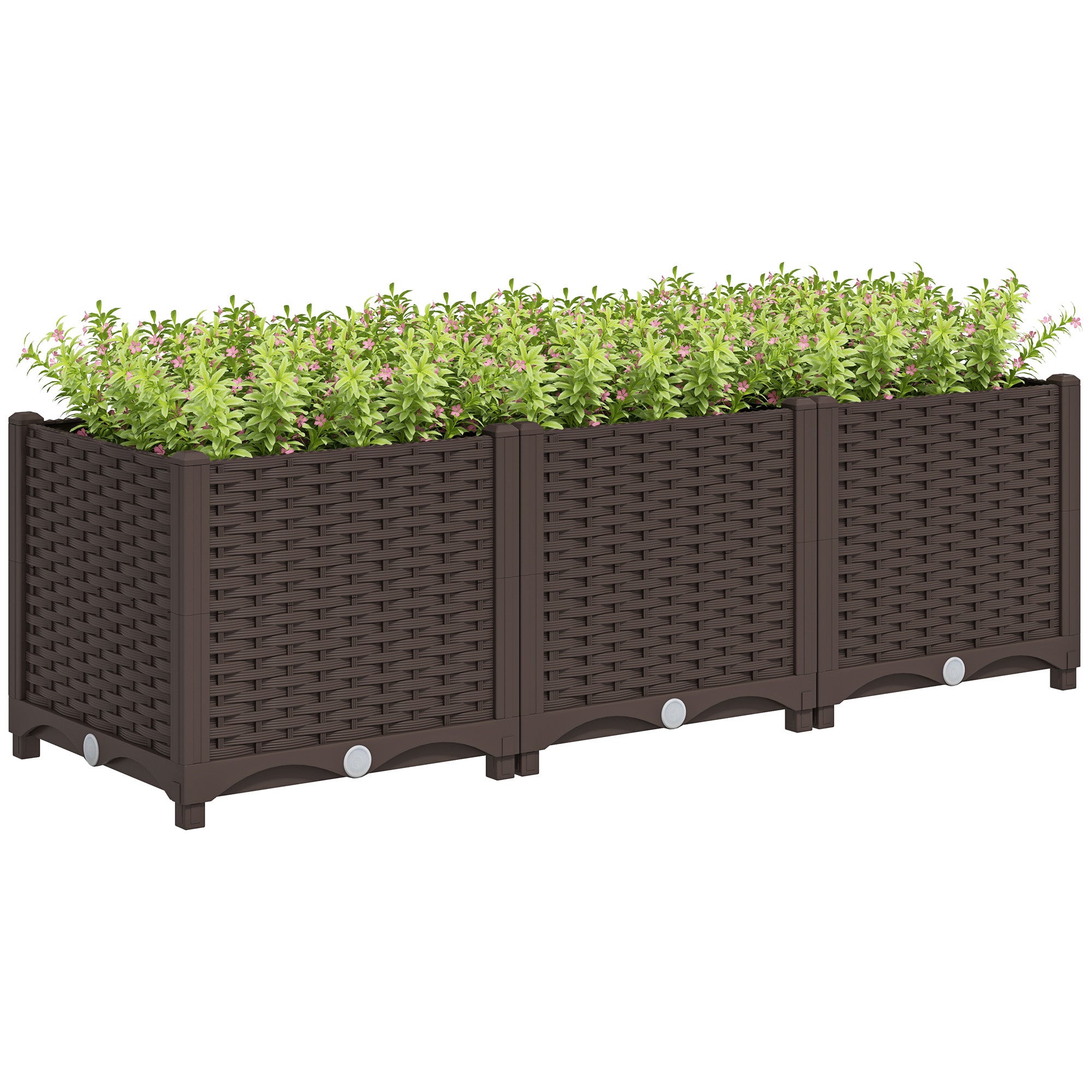 Outsunny Plastic Raised Garden Bed, Outdoor Planter Box with Drainage Holes for Garden, Patio, Balcony, Deck, 47.2" x 15.7" x 14.6", Brown