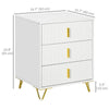 HOMCOM Modern 3 Drawer Dresser, Chest of Drawers with Metal Legs and Steel Handles for Living Room, White