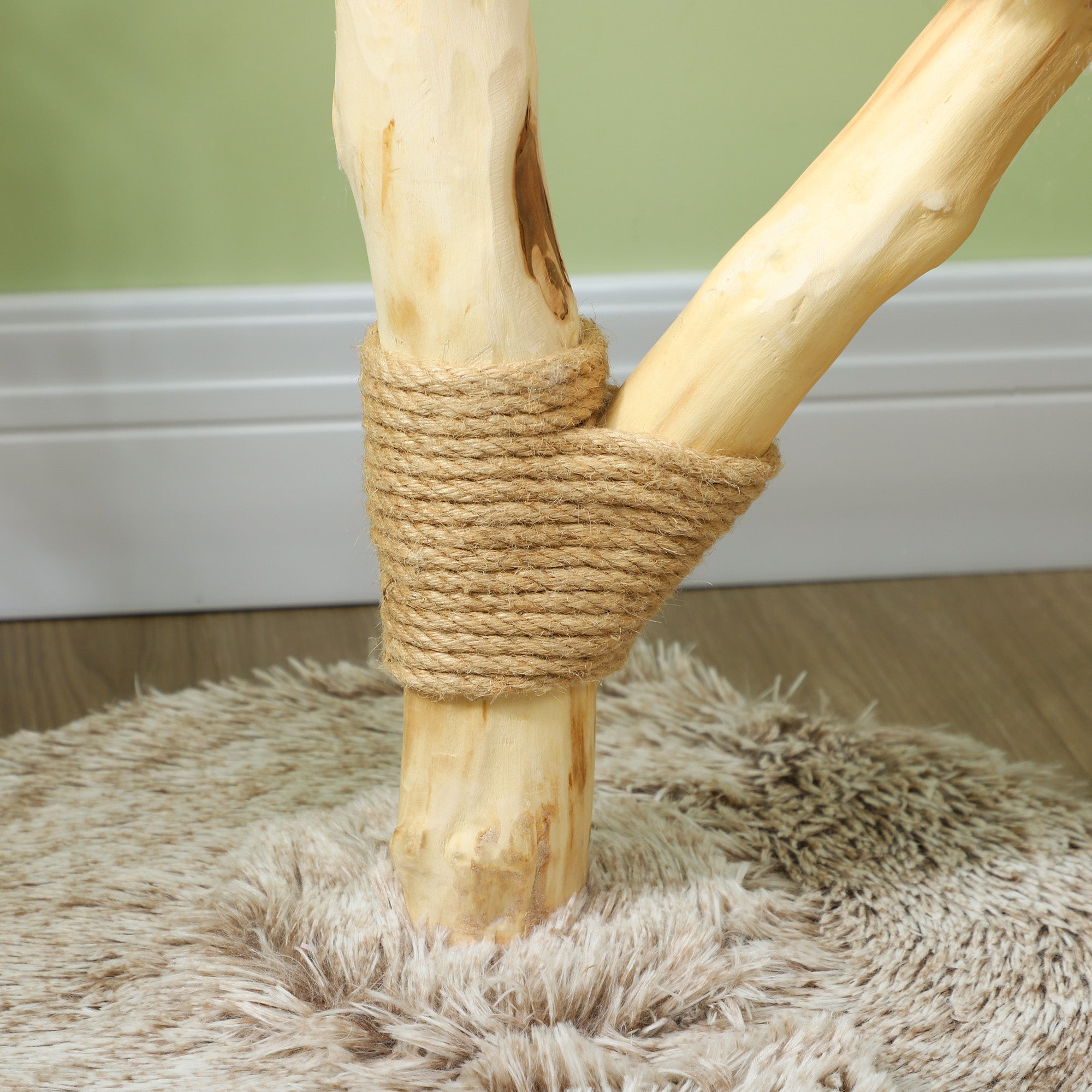 PawHut Cat Tree Tower, 35 Inch Modern Cat Tree for Indoor Adult Cats with Wooden Natural Branch Scratching Posts, Cat Bed & Rope Cat Toy, Brown