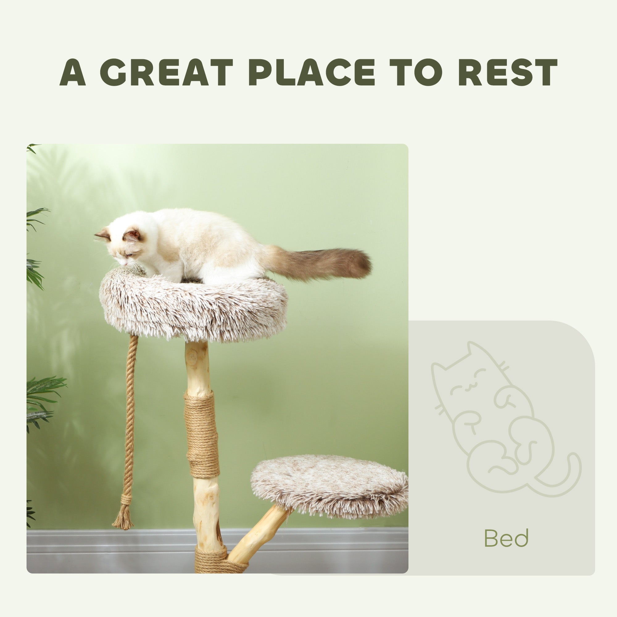 PawHut Cat Tree Tower, 35 Inch Modern Cat Tree for Indoor Adult Cats with Wooden Natural Branch Scratching Posts, Cat Bed & Rope Cat Toy, Brown