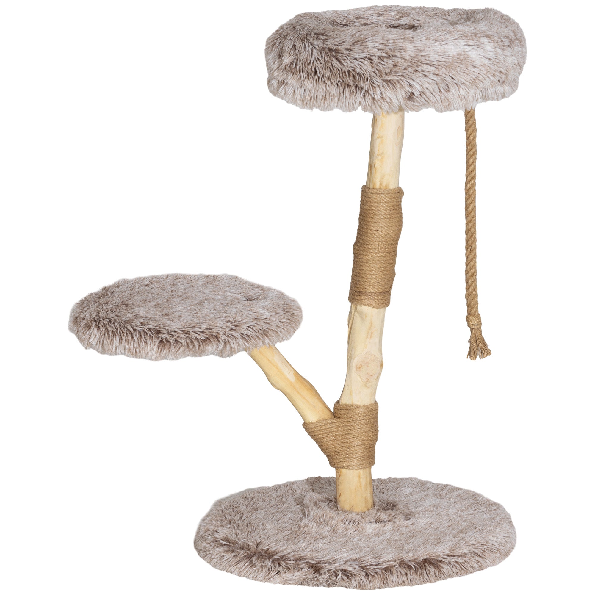 PawHut Cat Tree Tower, 35 Inch Modern Cat Tree for Indoor Adult Cats with Wooden Natural Branch Scratching Posts, Cat Bed & Rope Cat Toy, Brown