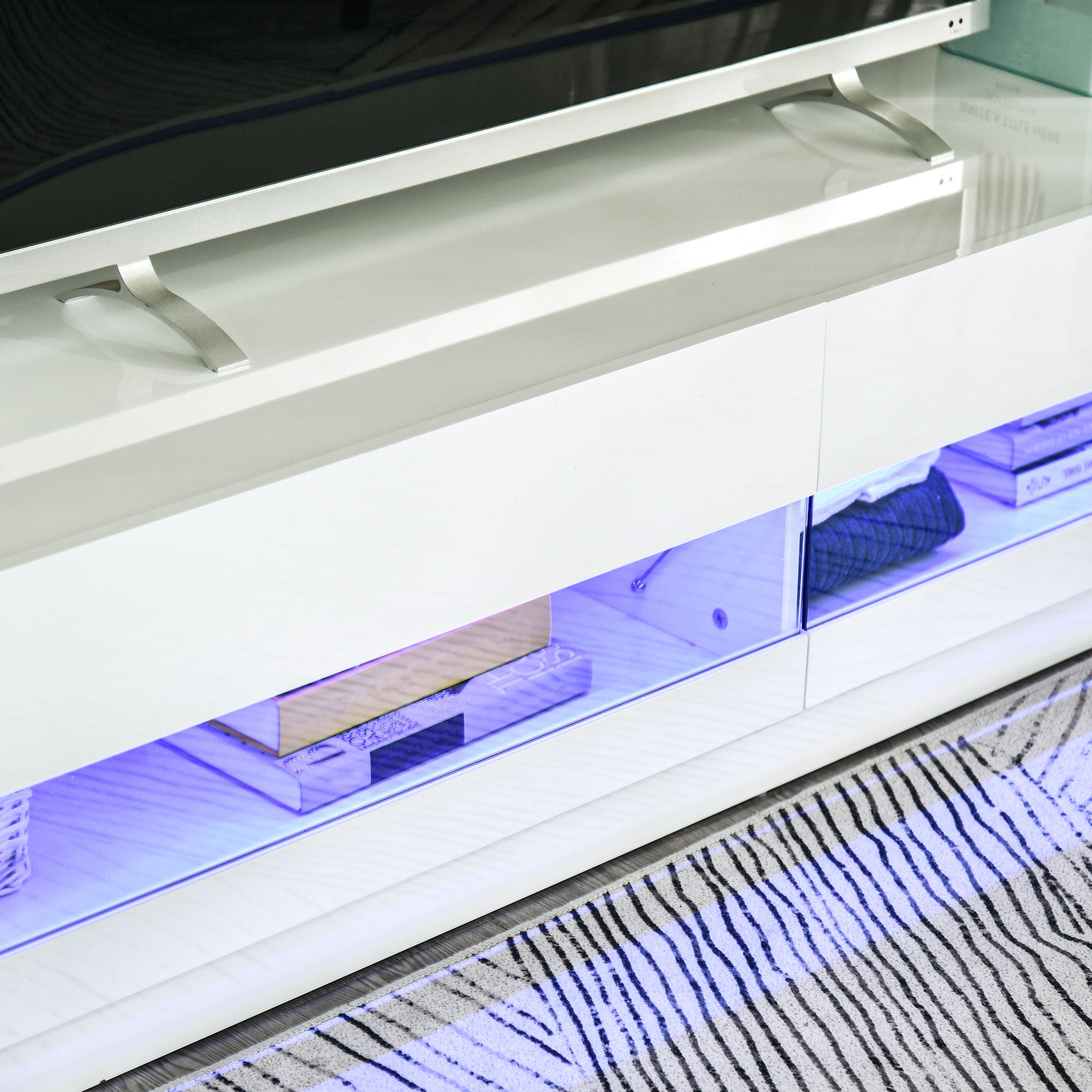 HOMCOM High Gloss TV Stand Cabinet for TVs up to 75", Entertainment Center with LED Light, Media Console with Storage, White