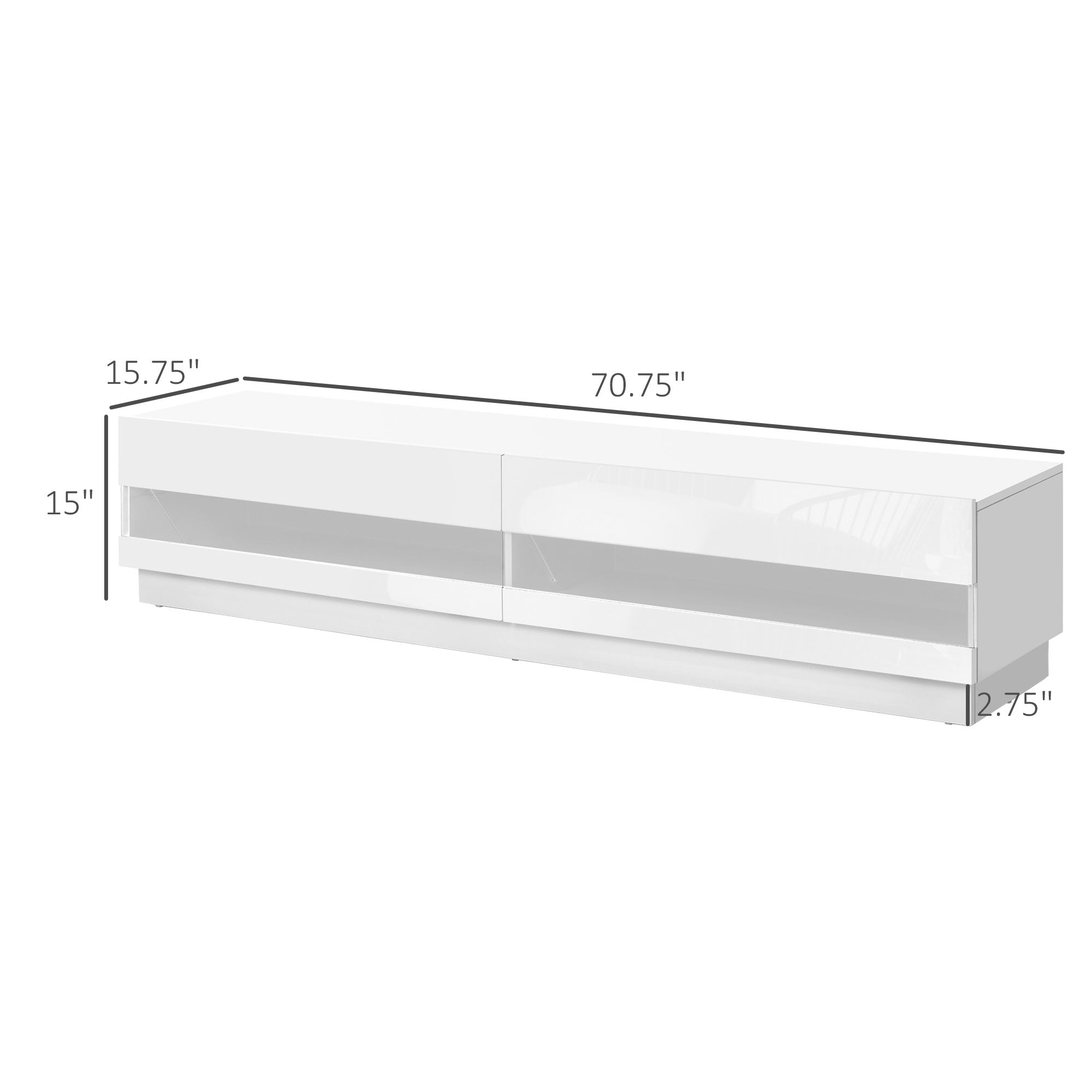 HOMCOM High Gloss TV Stand Cabinet for TVs up to 75", Entertainment Center with LED Light, Media Console with Storage, White