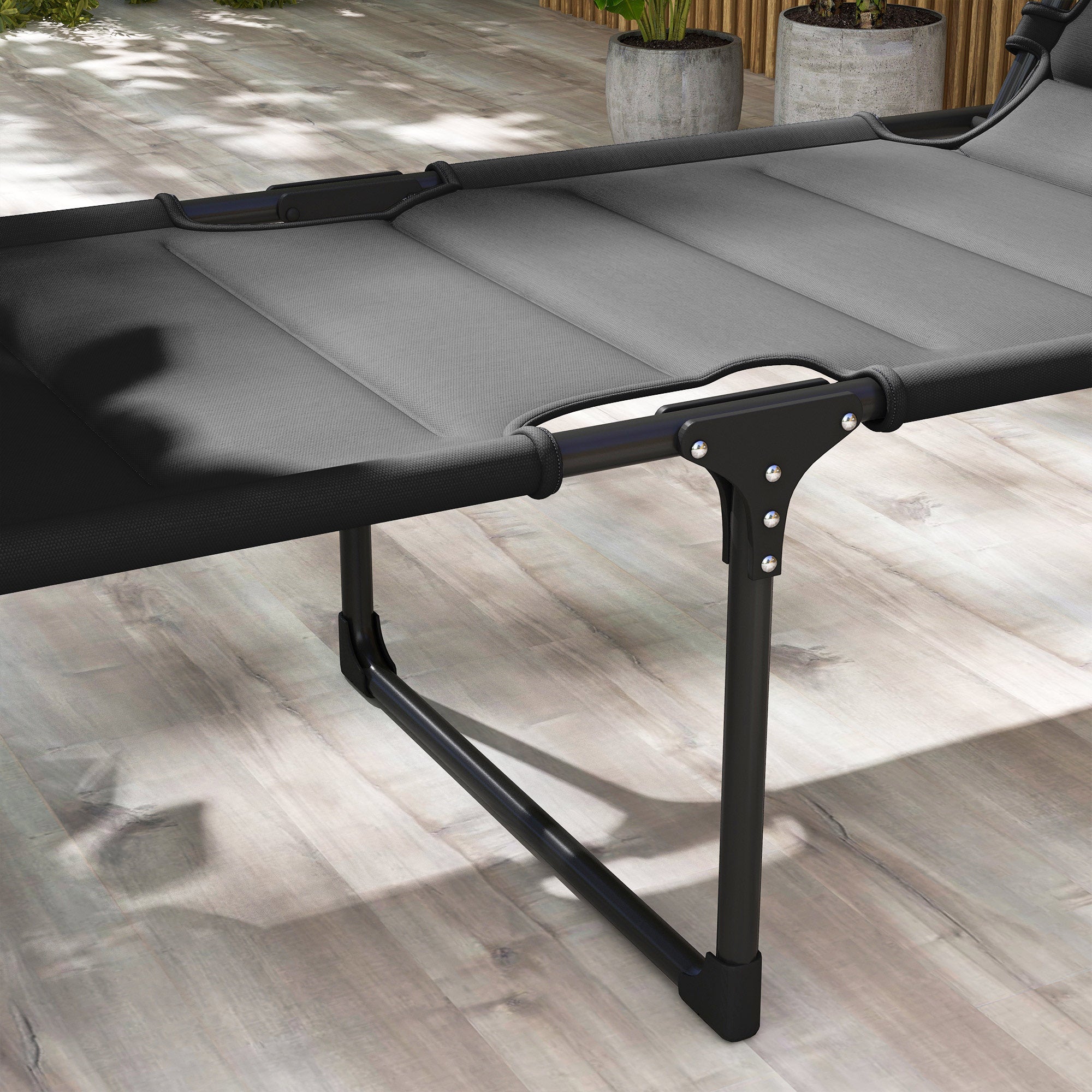 Outsunny Folding Chaise Lounge with Adjustable Sunroof, Outdoor Quick Dry Padded Tanning Chairs with Headrest, Reclining Back Outdoor Lounge Chair, for Beach, Yard, Patio, Black