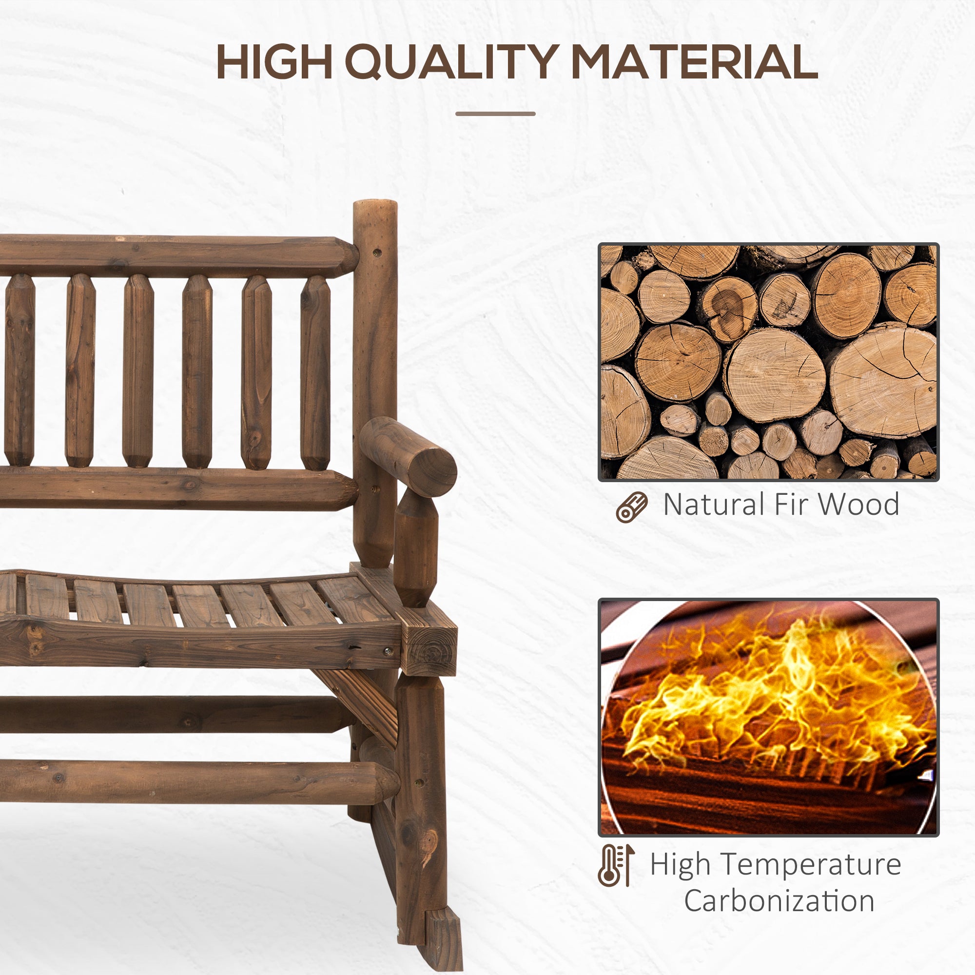 Outsunny 2-Person Outdoor Rocking Chair, Wood Patio Rocker, Porch Rocking Bench with Slat Back and Seat, Carbonized Colour