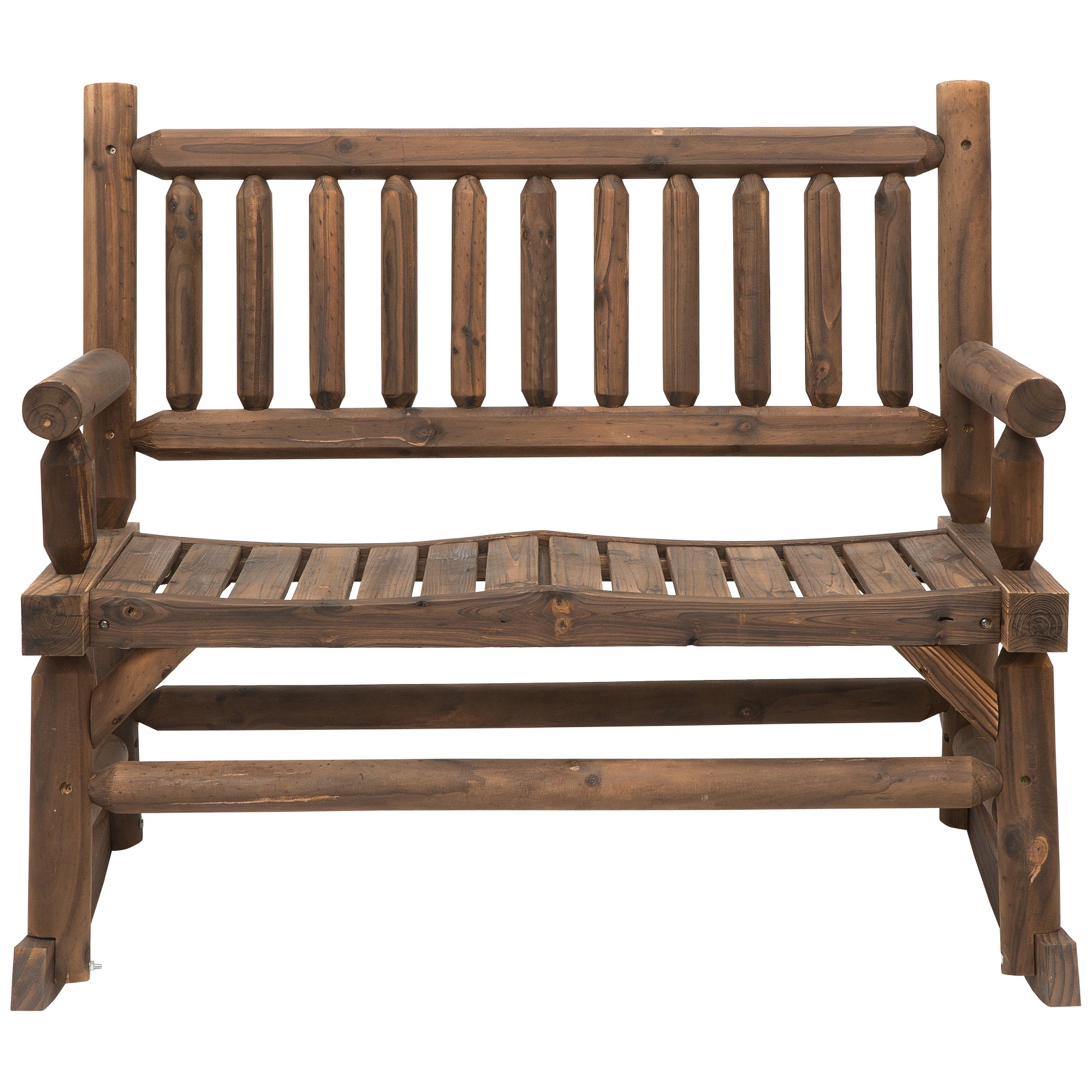 Outsunny 2-Person Outdoor Rocking Chair, Wood Patio Rocker, Porch Rocking Bench with Slat Back and Seat, Carbonized Colour