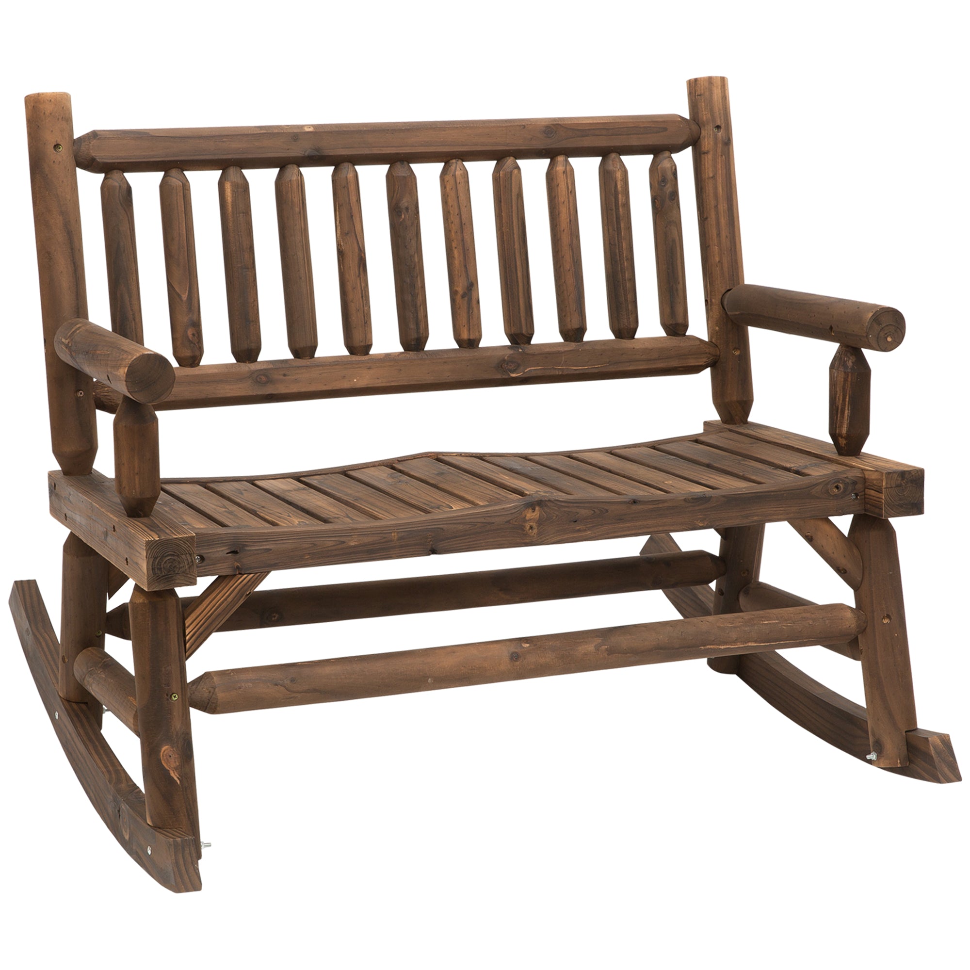 Outsunny 2-Person Outdoor Rocking Chair, Wood Patio Rocker, Porch Rocking Bench with Slat Back and Seat, Carbonized Colour