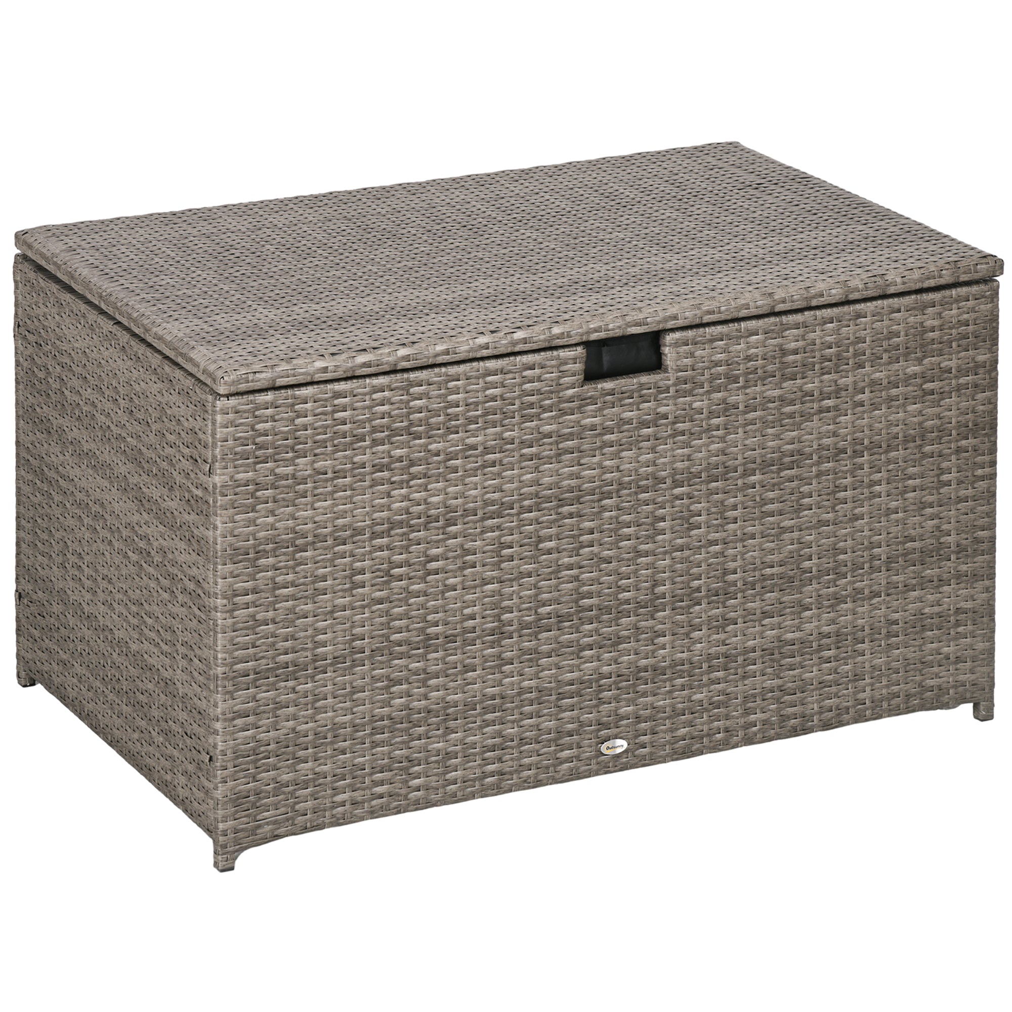 Outsunny Rattan Deck Box, Rattan 113 Gallon Outdoor Storage Box with Lid and Handle for Indoor, Patio Furniture Cushions, Pool and Garden Tools, Mixed Grey