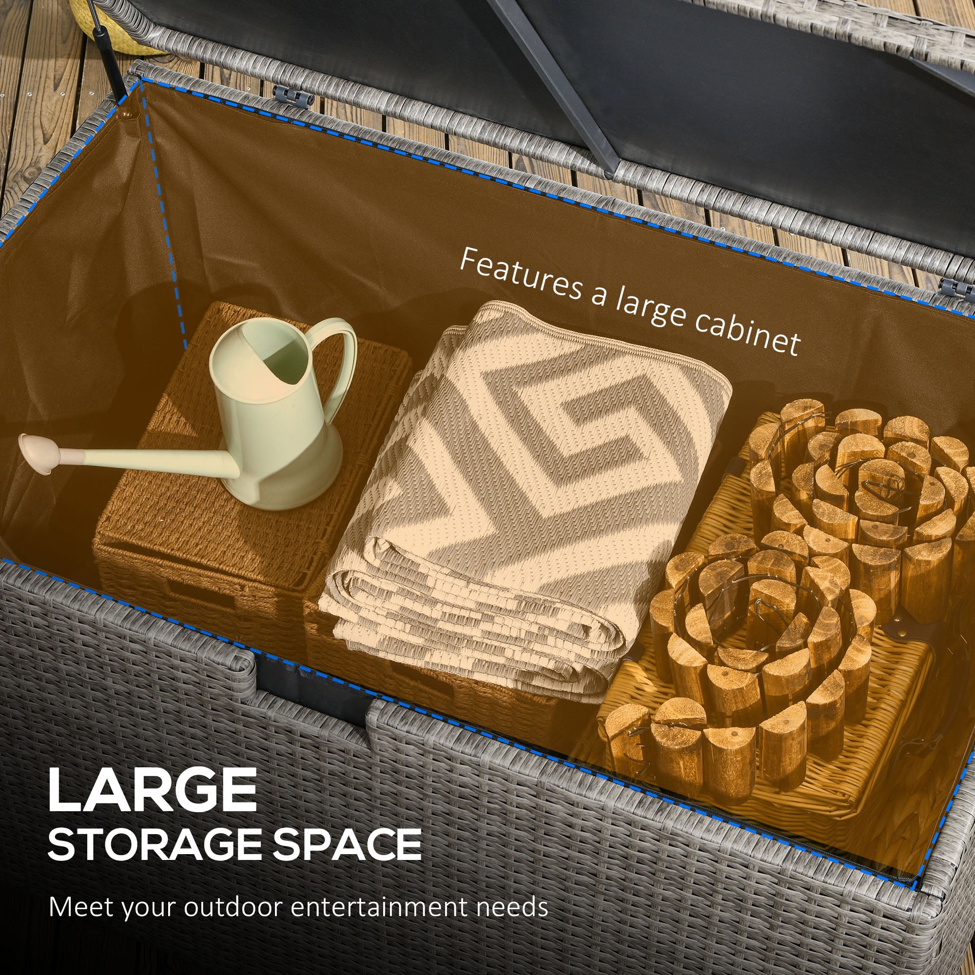 Outsunny Rattan Deck Box, Rattan 113 Gallon Outdoor Storage Box with Lid and Handle for Indoor, Patio Furniture Cushions, Pool and Garden Tools, Mixed Grey