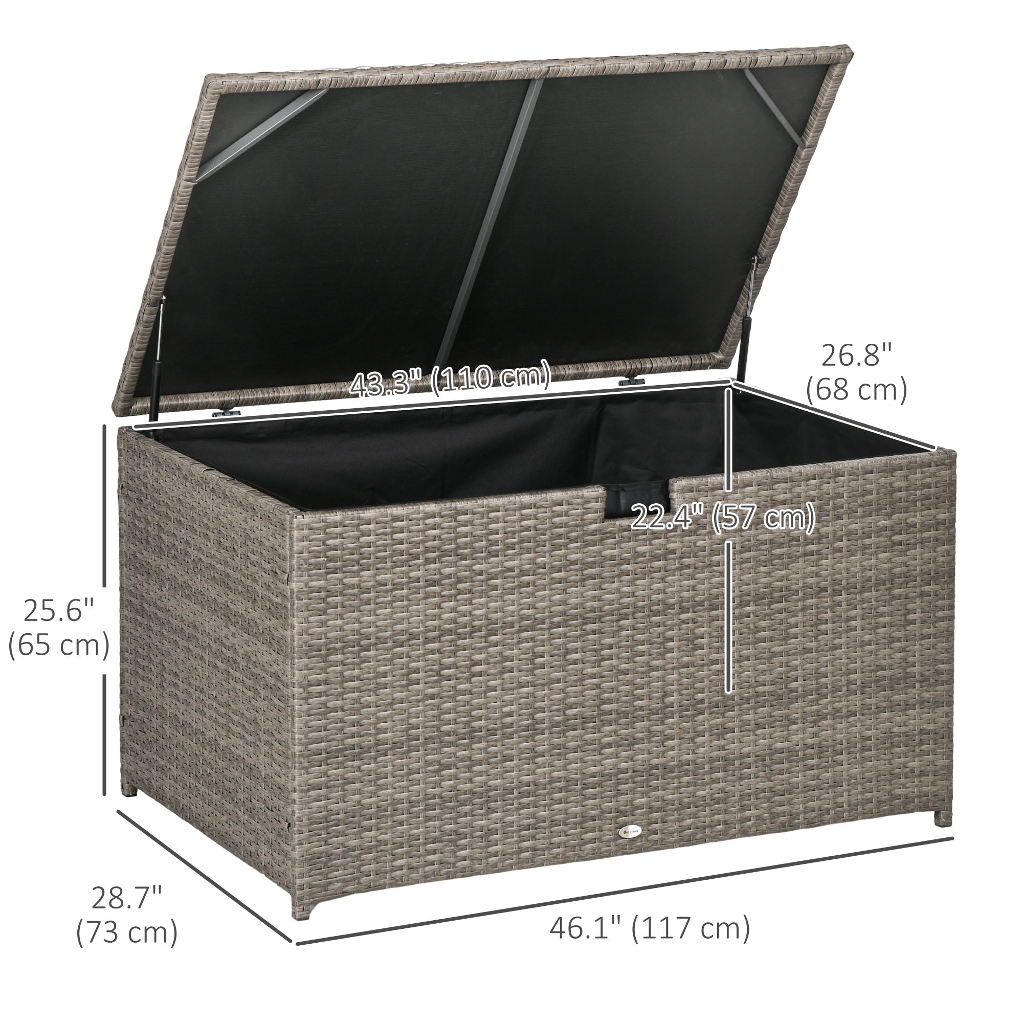 Outsunny Rattan Deck Box, Rattan 113 Gallon Outdoor Storage Box with Lid and Handle for Indoor, Patio Furniture Cushions, Pool and Garden Tools, Mixed Grey