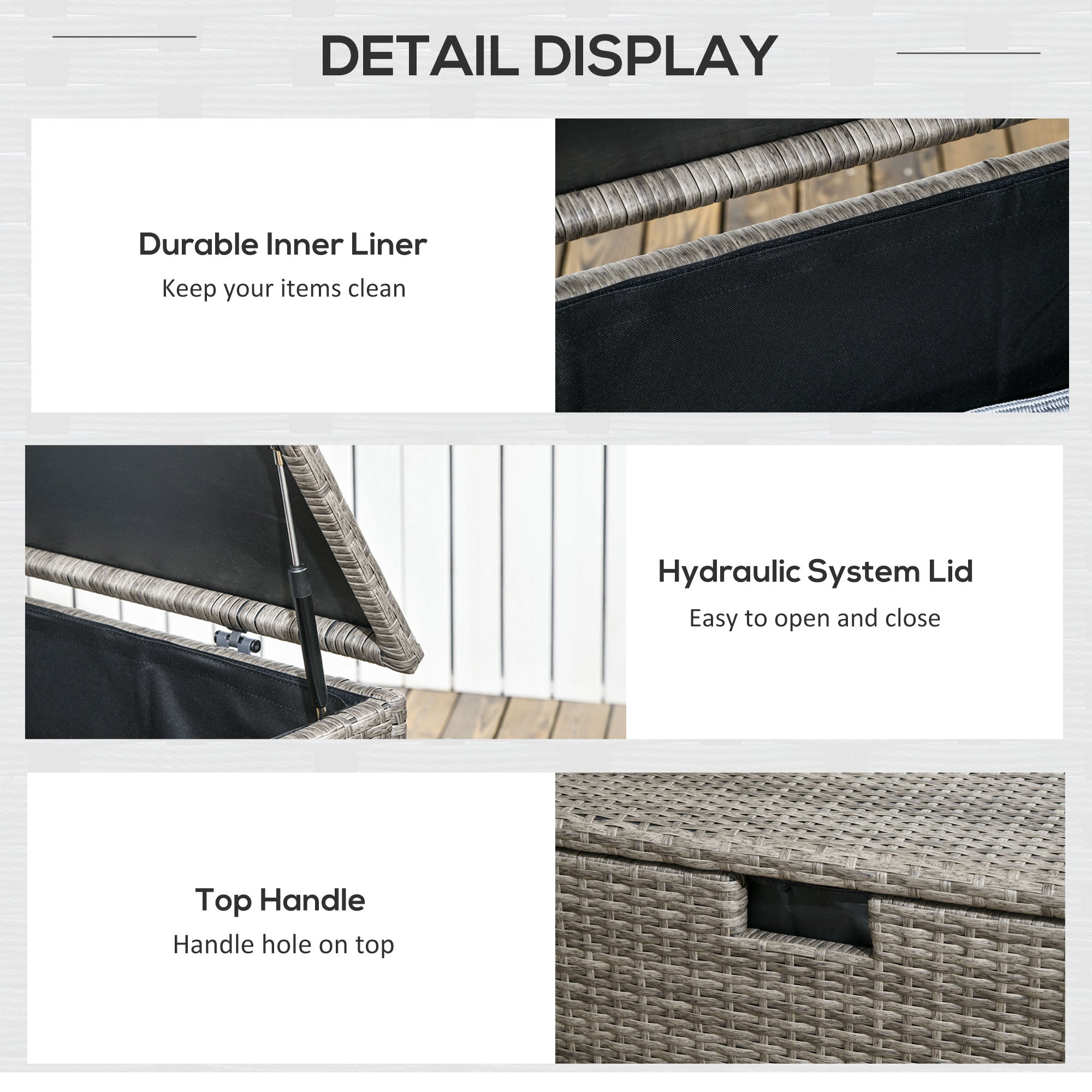 Outsunny Rattan Deck Box, Rattan 113 Gallon Outdoor Storage Box with Lid and Handle for Indoor, Patio Furniture Cushions, Pool and Garden Tools, Mixed Grey