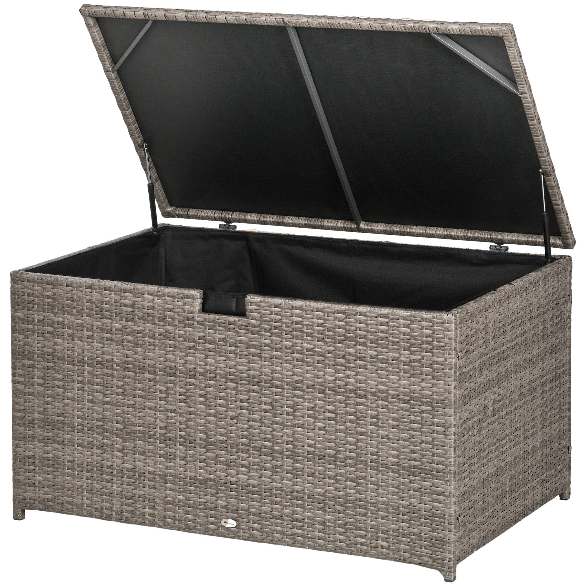 Outsunny Rattan Deck Box, Rattan 113 Gallon Outdoor Storage Box with Lid and Handle for Indoor, Patio Furniture Cushions, Pool and Garden Tools, Mixed Grey