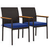 Outsunny Stackable Wicker Patio Chairs Set of 2, PE Rattan Outdoor Dining Chairs with Removable Cushion, Armrest for Garden, Porch, Yard, Navy Blue