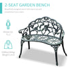 Outsunny 40" Outdoor Garden Bench, Cast Aluminum Antique Rose Style Patio Garden Park Loveseat Bench for Backyard, Porch, Balcony, Lawn, Green