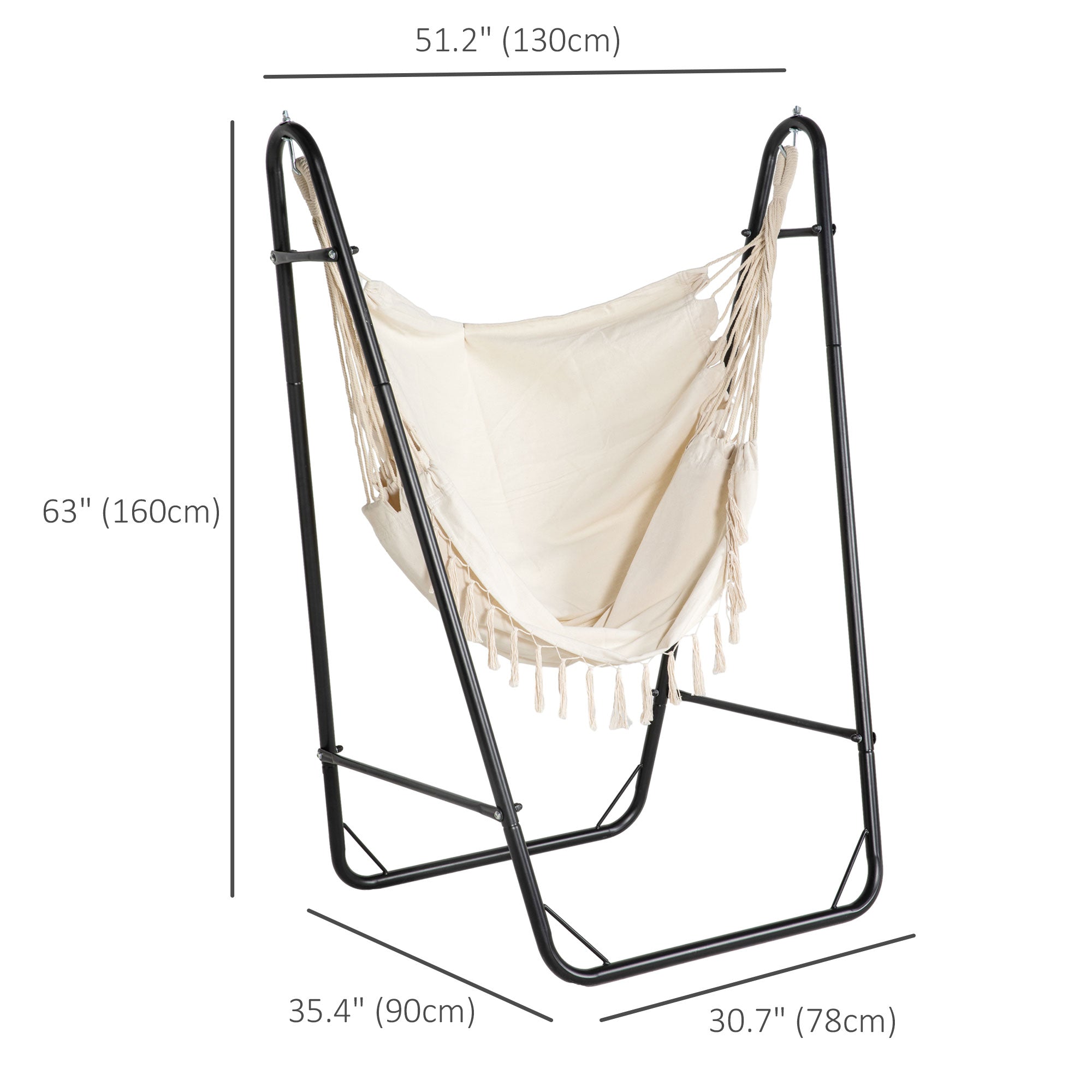 Outsunny Patio Hammock Chair with U Shape Stand, Outdoor Hammock Swing Hanging Lounge Chair with Side Pocket, Cream White