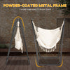 Outsunny Patio Hammock Chair with U Shape Stand, Outdoor Hammock Swing Hanging Lounge Chair with Side Pocket, Cream White