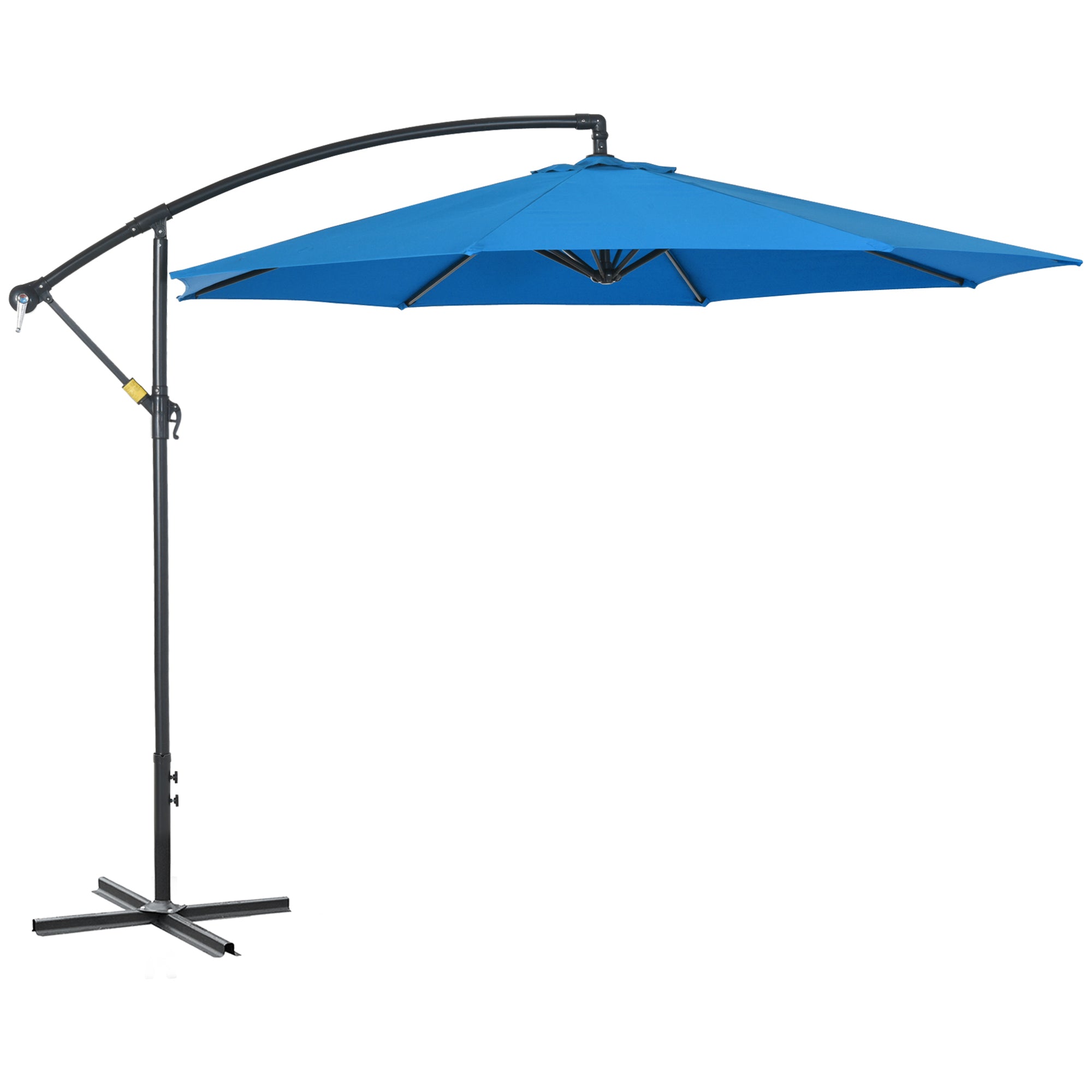 Outsunny 10ft Offset Patio Umbrella with Base, Garden Hanging Parasol with Crank, Banana Cantilever Umbrella Sun Shade, Blue