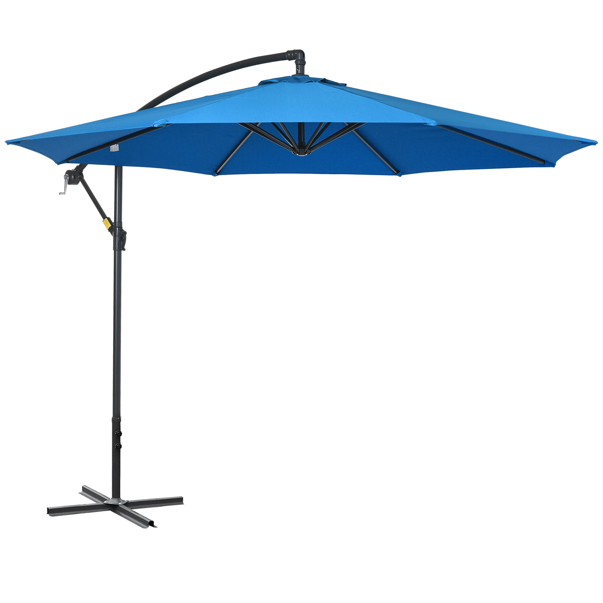 Outsunny 10ft Offset Patio Umbrella with Base, Garden Hanging Parasol with Crank, Banana Cantilever Umbrella Sun Shade, Blue
