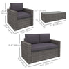Outsunny 4 Pieces Patio Furniture Set, Rattan Wicker Sofa Deluxe Outdoor Coffee Set Garden Furniture Sets with Cushions for Porch Poolside Balcony, Grey