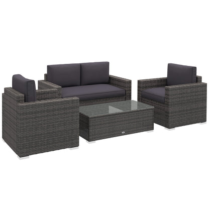Outsunny 4 Pieces Patio Furniture Set, Rattan Wicker Sofa Deluxe Outdoor Coffee Set Garden Furniture Sets with Cushions for Porch Poolside Balcony, Grey