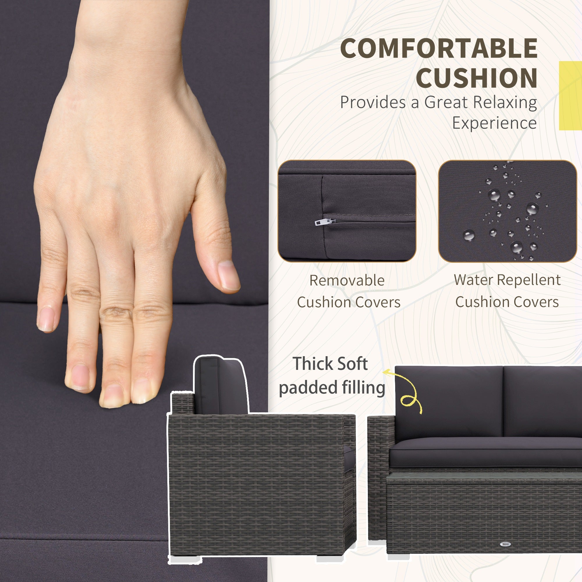 Outsunny 4 Pieces Patio Furniture Set, Rattan Wicker Sofa Deluxe Outdoor Coffee Set Garden Furniture Sets with Cushions for Porch Poolside Balcony, Grey