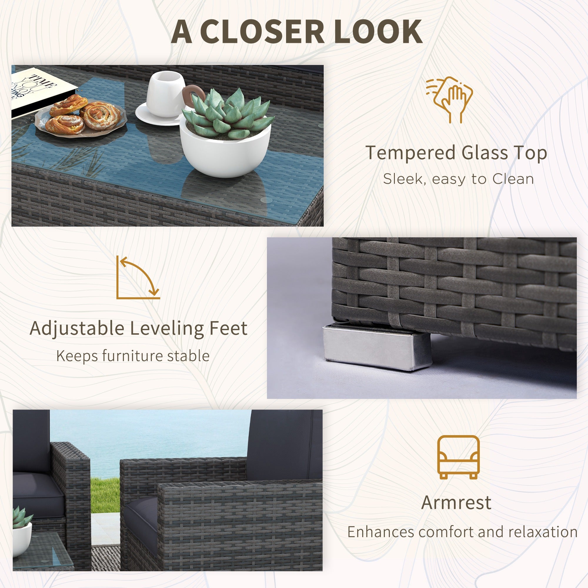 Outsunny 4 Pieces Patio Furniture Set, Rattan Wicker Sofa Deluxe Outdoor Coffee Set Garden Furniture Sets with Cushions for Porch Poolside Balcony, Grey