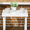 Outsunny Outdoor Side Table, Patio End Table with Umbrella Hole, Small Coffee Table with Steel Frame for Balcony, White