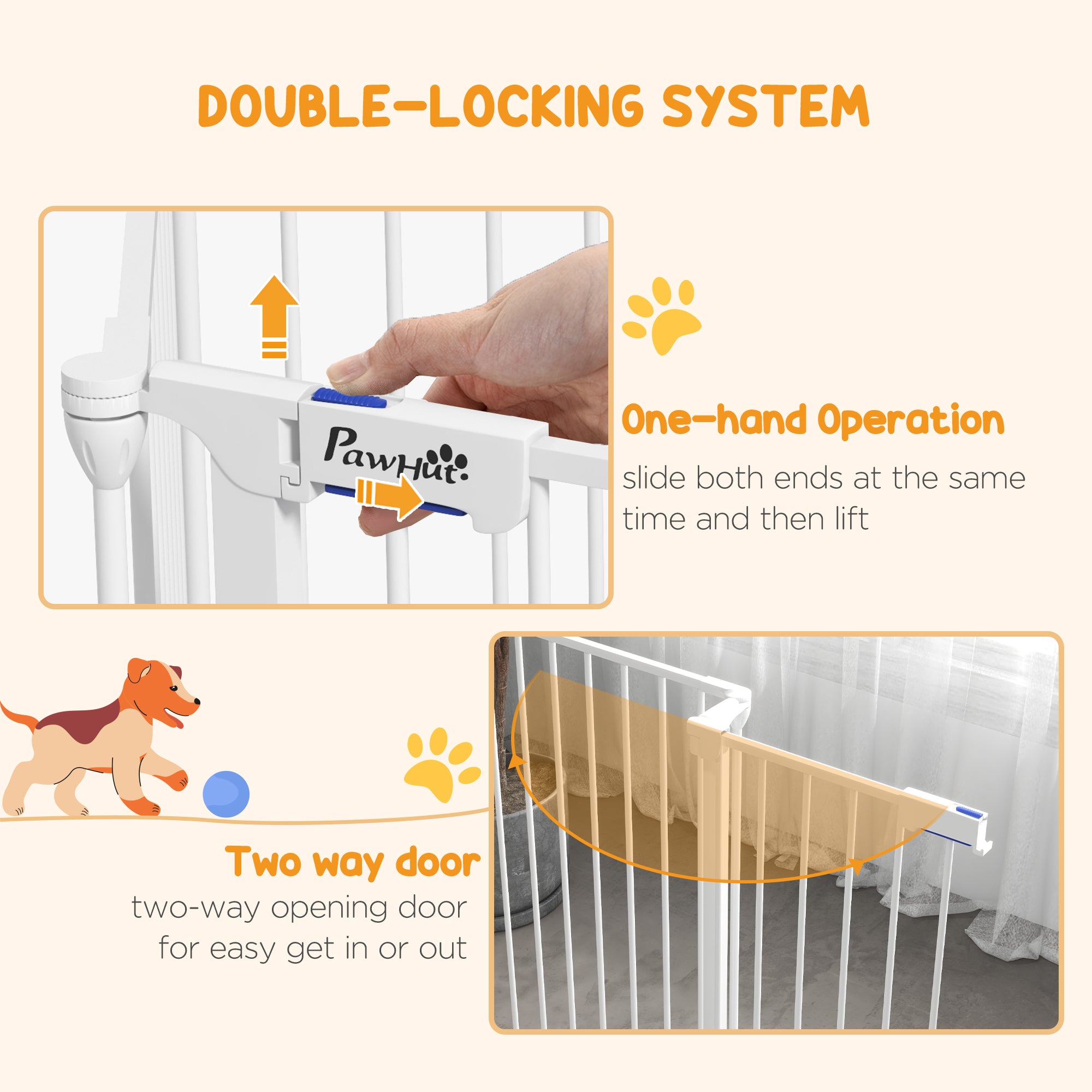 PawHut 2 in 1 Multifunctional Dog Pen, Safety Pet Gate, 6 Panels Dog Playpen with Double-Locking Door, Foldable Dog Barrier for Medium Dogs, 90Hcm - White