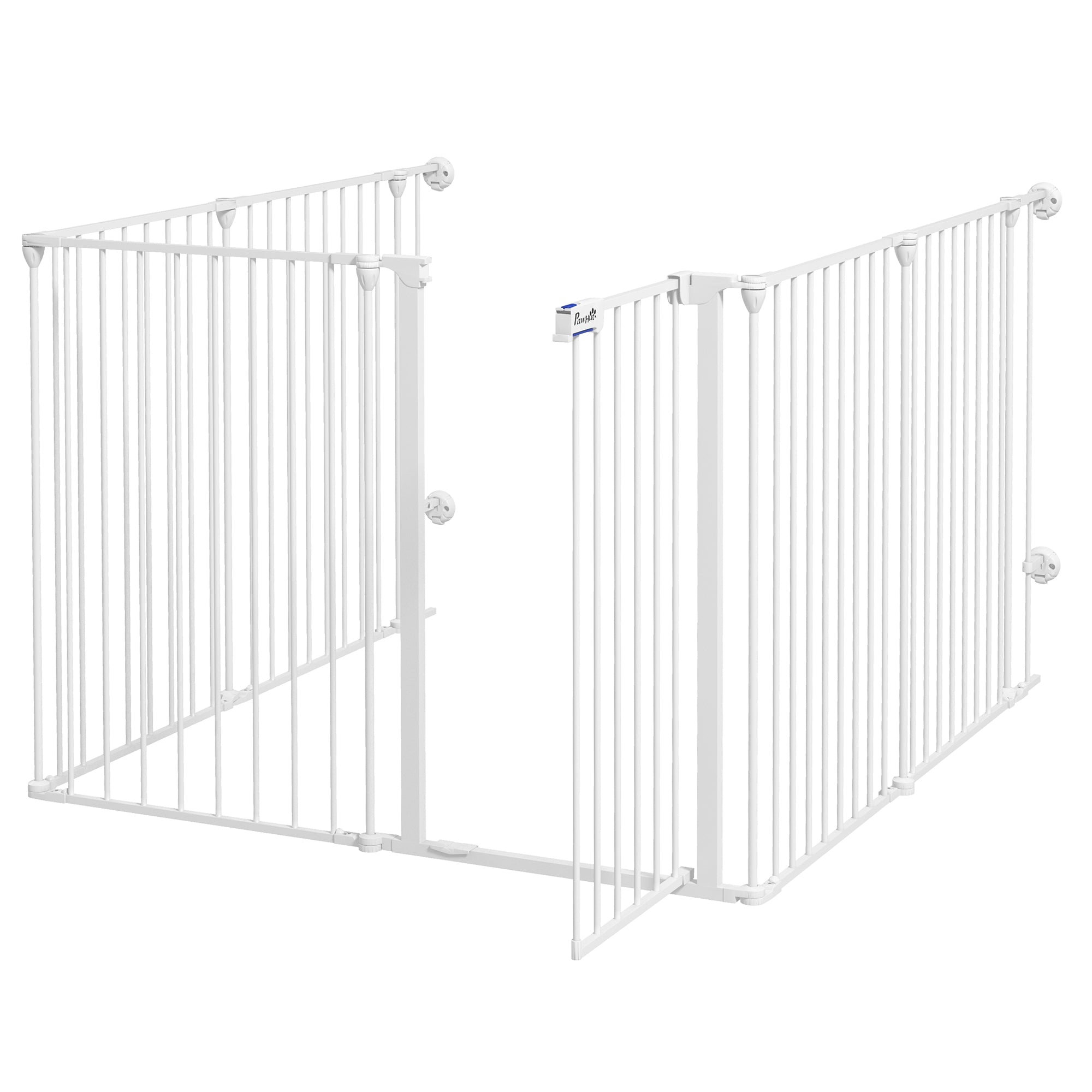 PawHut 2 in 1 Multifunctional Dog Pen, Safety Pet Gate, 6 Panels Dog Playpen with Double-Locking Door, Foldable Dog Barrier for Medium Dogs, 90Hcm - White