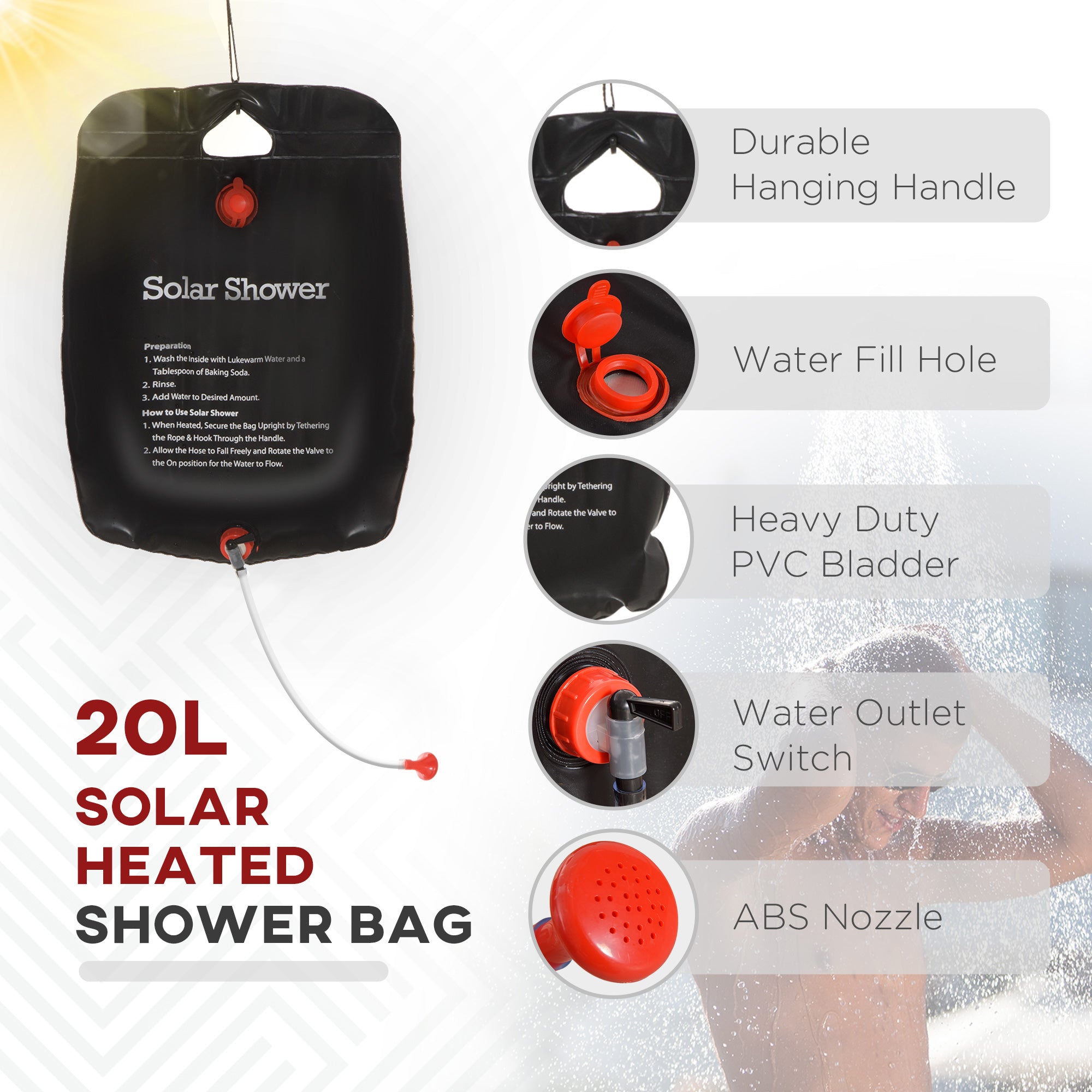 Outsunny Pop Up Shower Tent for Camping with 2 Rooms, Outdoor Portable Changing Tent Privacy Enclosure with Shower Bag, Hook, Floor and Carrying Bag, Black