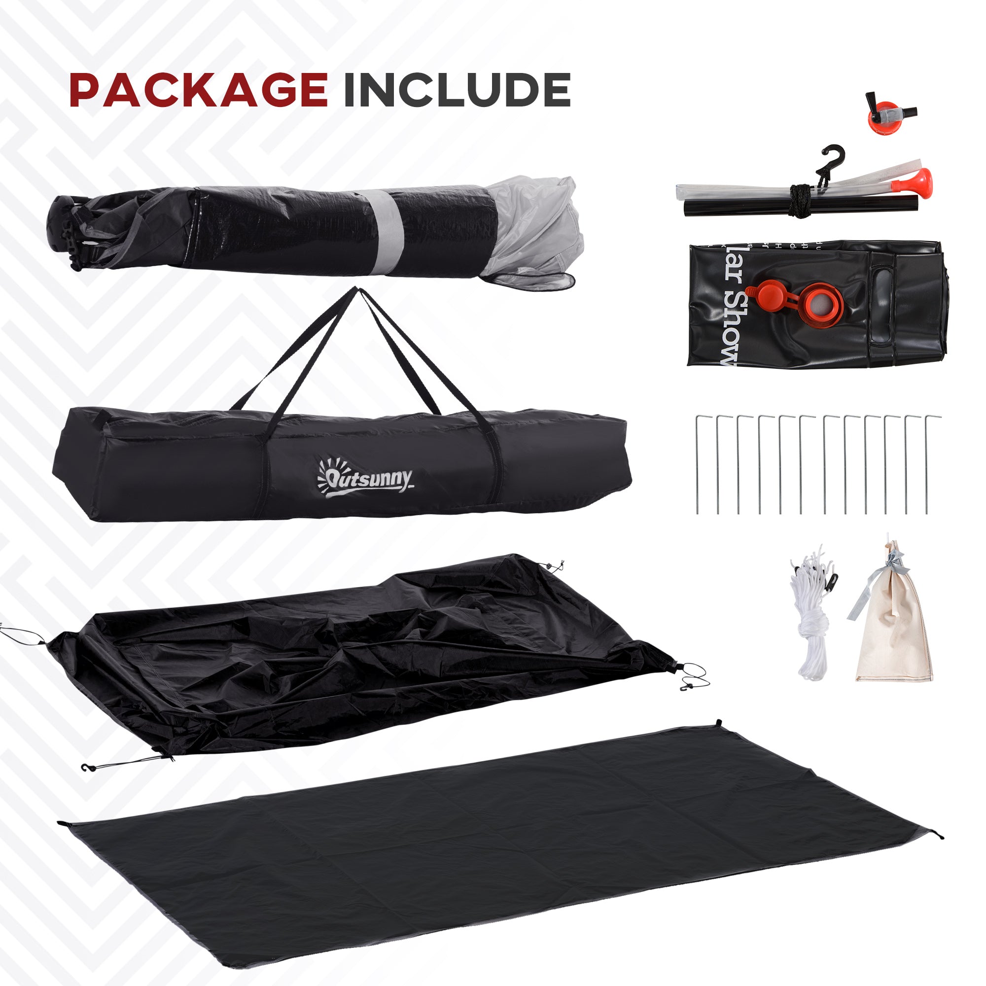 Outsunny Pop Up Shower Tent for Camping with 2 Rooms, Outdoor Portable Changing Tent Privacy Enclosure with Shower Bag, Hook, Floor and Carrying Bag, Black