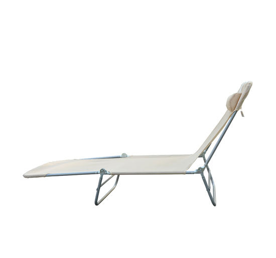 Outsunny Outdoor Lounge Chair, Portable Adjustable Reclining Seat Folding Chaise Lounge Patio Camping Beach Tanning Chair Bed with Pillow, Beige