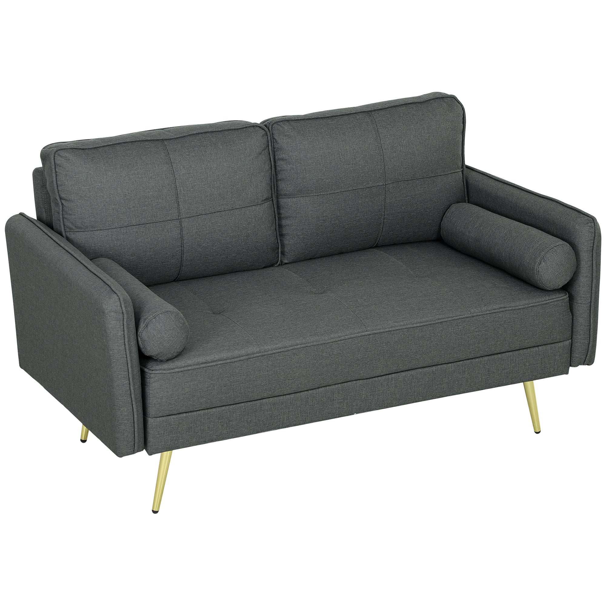 HOMCOM 56" Loveseat Sofa with Back Cushions and Pillows, Modern Love Seats Furniture, Upholstered 2 Seater Couch with Solid Wood Frame and Steel Legs for Living Room, Dark Grey