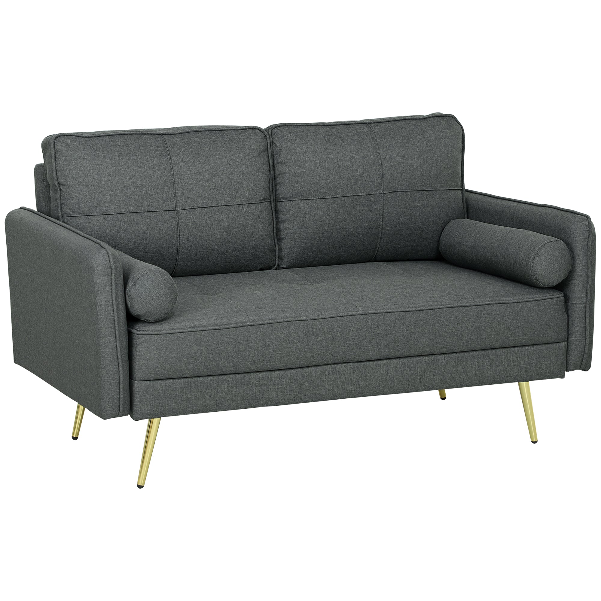 HOMCOM 56" Loveseat Sofa with Back Cushions and Pillows, Modern Love Seats Furniture, Upholstered 2 Seater Couch with Solid Wood Frame and Steel Legs for Living Room, Dark Grey