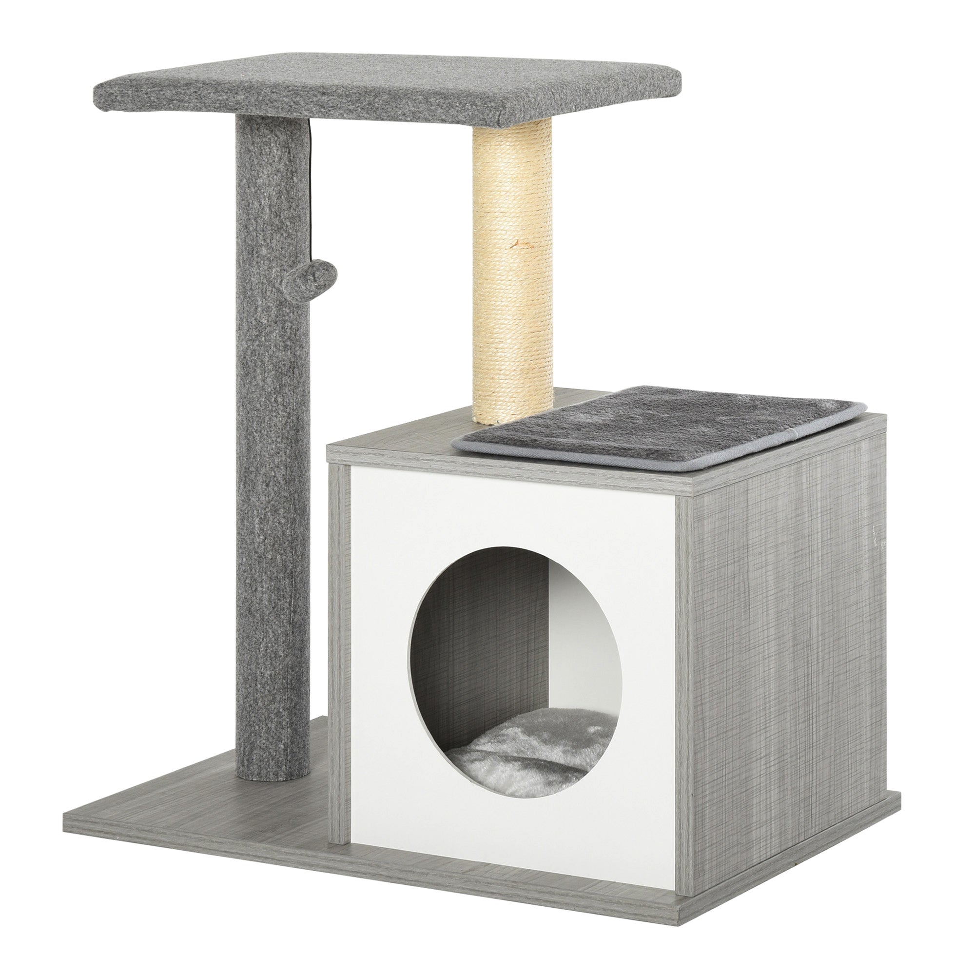 PawHut Cat Tree Condo with Natural Sisal Rope Scratching Post for Pets Multi-level Cat Tree Activity Center for Kittens Cat Tower Furniture Grey