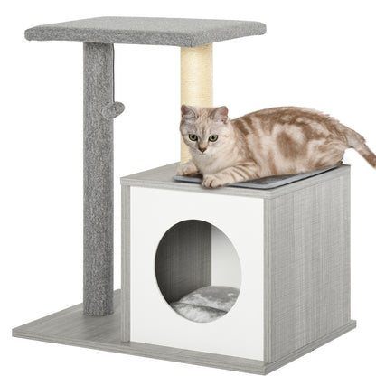 PawHut Cat Tree Condo with Natural Sisal Rope Scratching Post for Pets Multi-level Cat Tree Activity Center for Kittens Cat Tower Furniture Grey