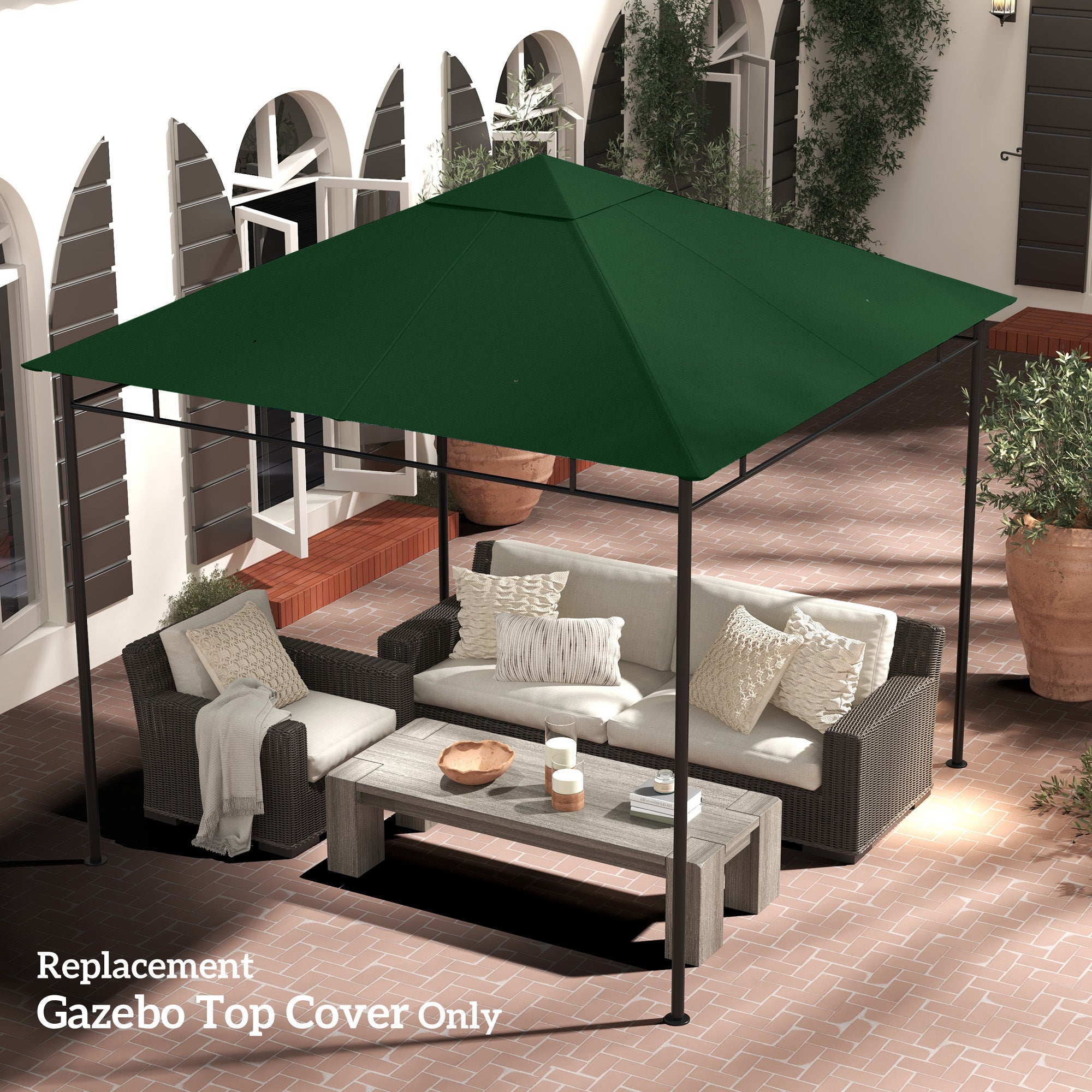 Outsunny 9.8' x 9.7' Square Gazebo Canopy Replacement UV Protected Top Cover Sun Shade Green