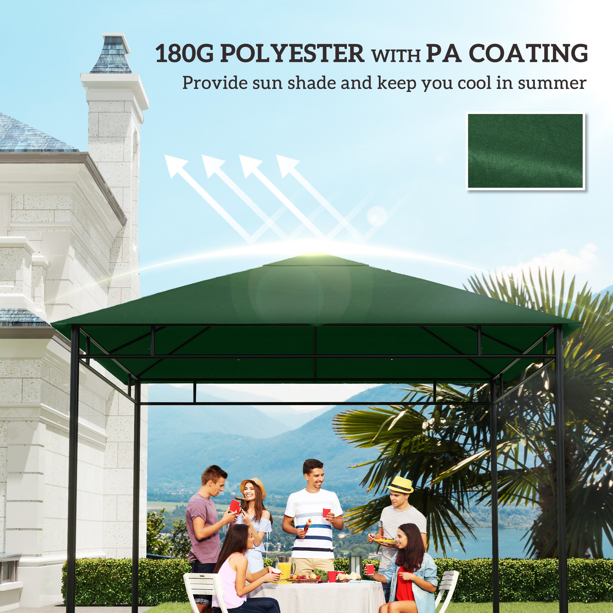 Outsunny 9.8' x 9.7' Square Gazebo Canopy Replacement UV Protected Top Cover Sun Shade Green