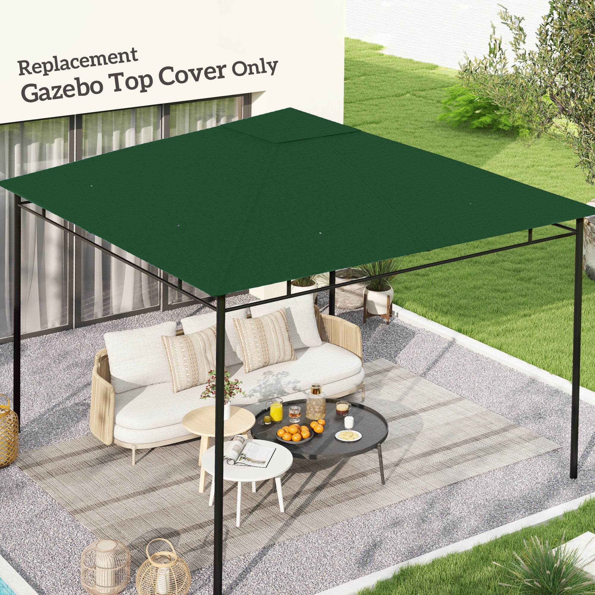 Outsunny 9.8' x 9.7' Square Gazebo Canopy Replacement UV Protected Top Cover Sun Shade Green