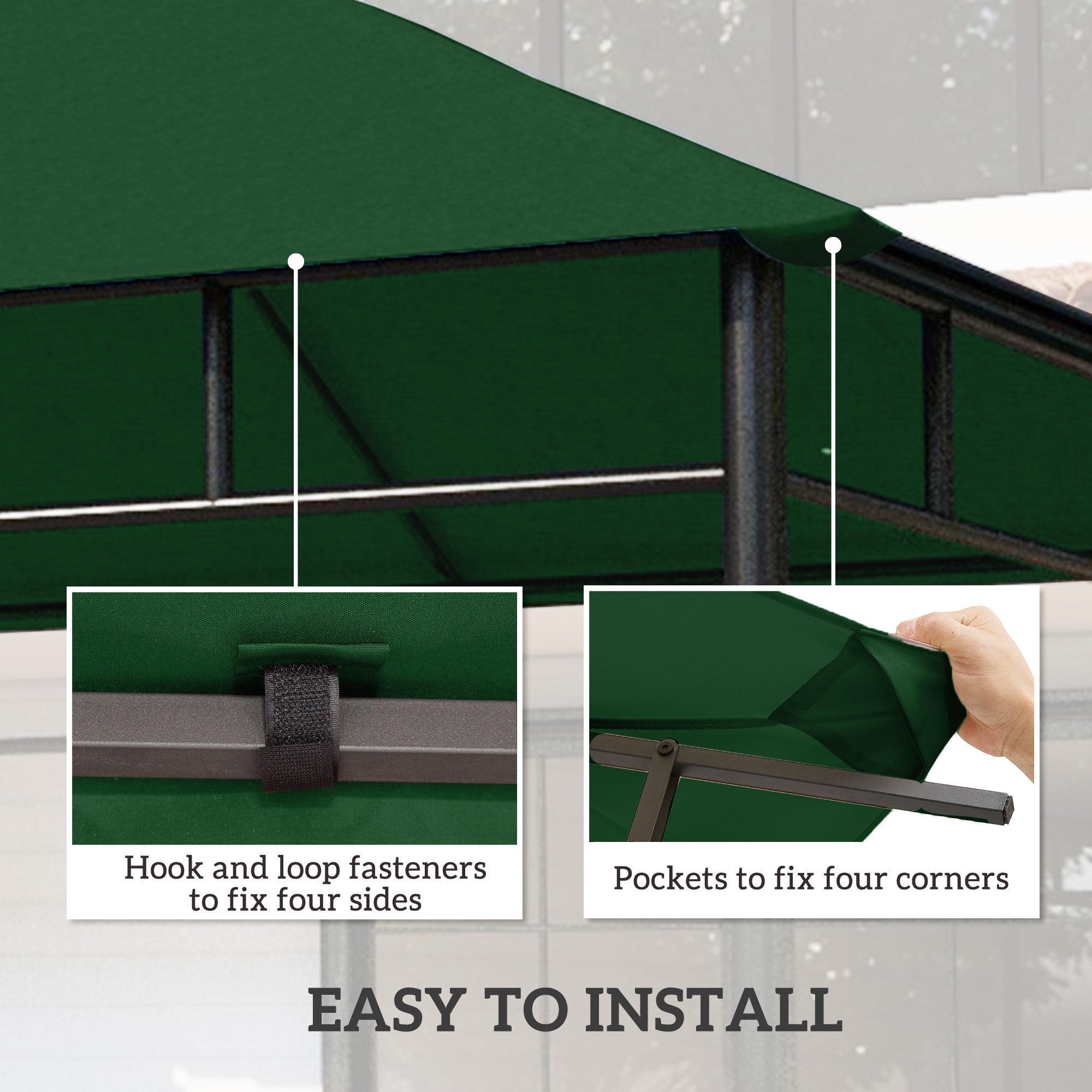 Outsunny 9.8' x 9.7' Square Gazebo Canopy Replacement UV Protected Top Cover Sun Shade Green